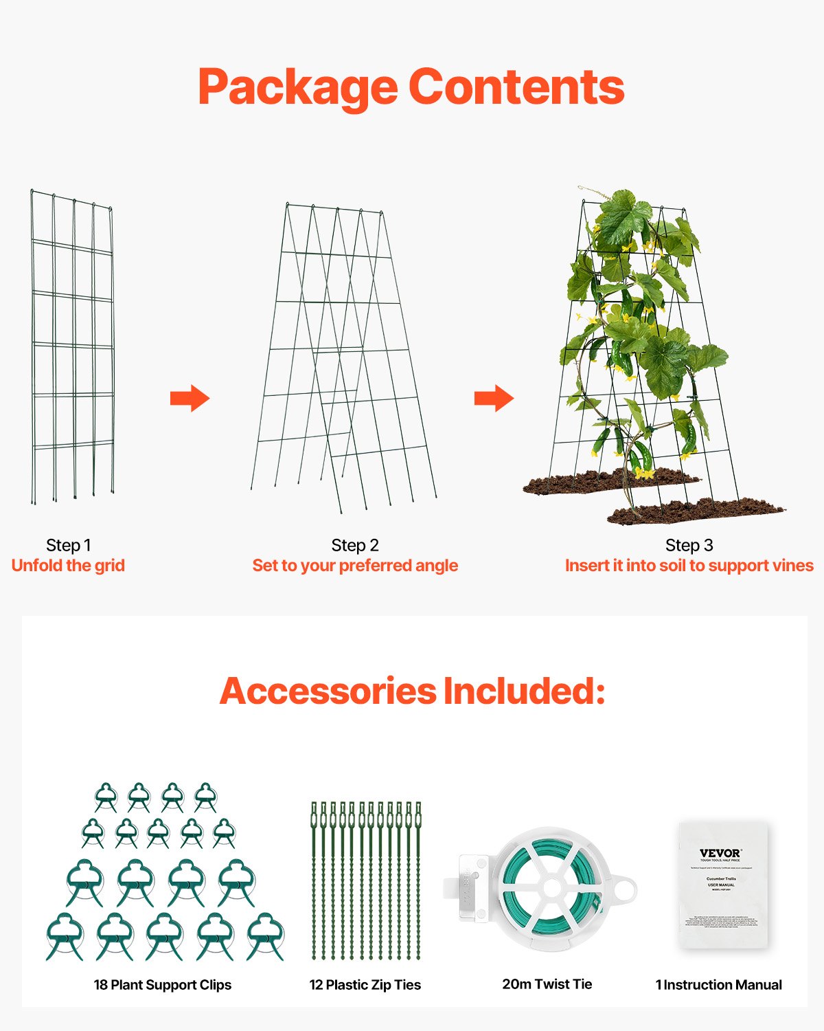 VEVOR A-Frame Cucumber Trellis 39"  x 32" Foldable Metal Garden Trellis 