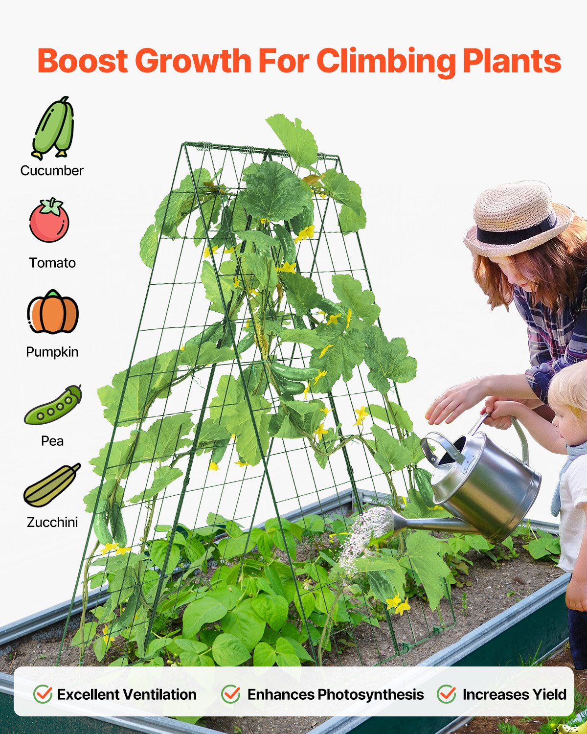 VEVOR A-Frame Cucumber Trellis 46" x 32" Foldable Metal Garden Trellis 