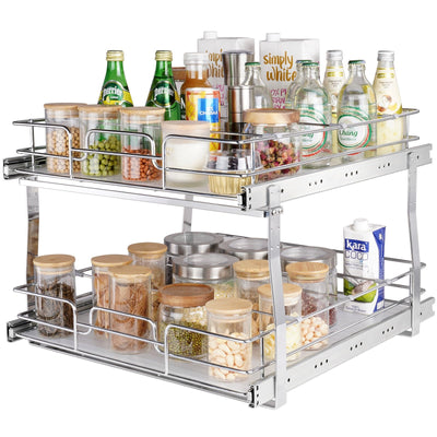 VEVOR 2 Tier 19"W x 20"D Pull Out Cabinet Organizer, Heavy Duty Slide Out Pantry Shelves, Chrome-Plated Steel Roll Out Drawers, Sliding Drawer Storage for Inside Kitchen Cabinet, Bathroom, Under Sink 