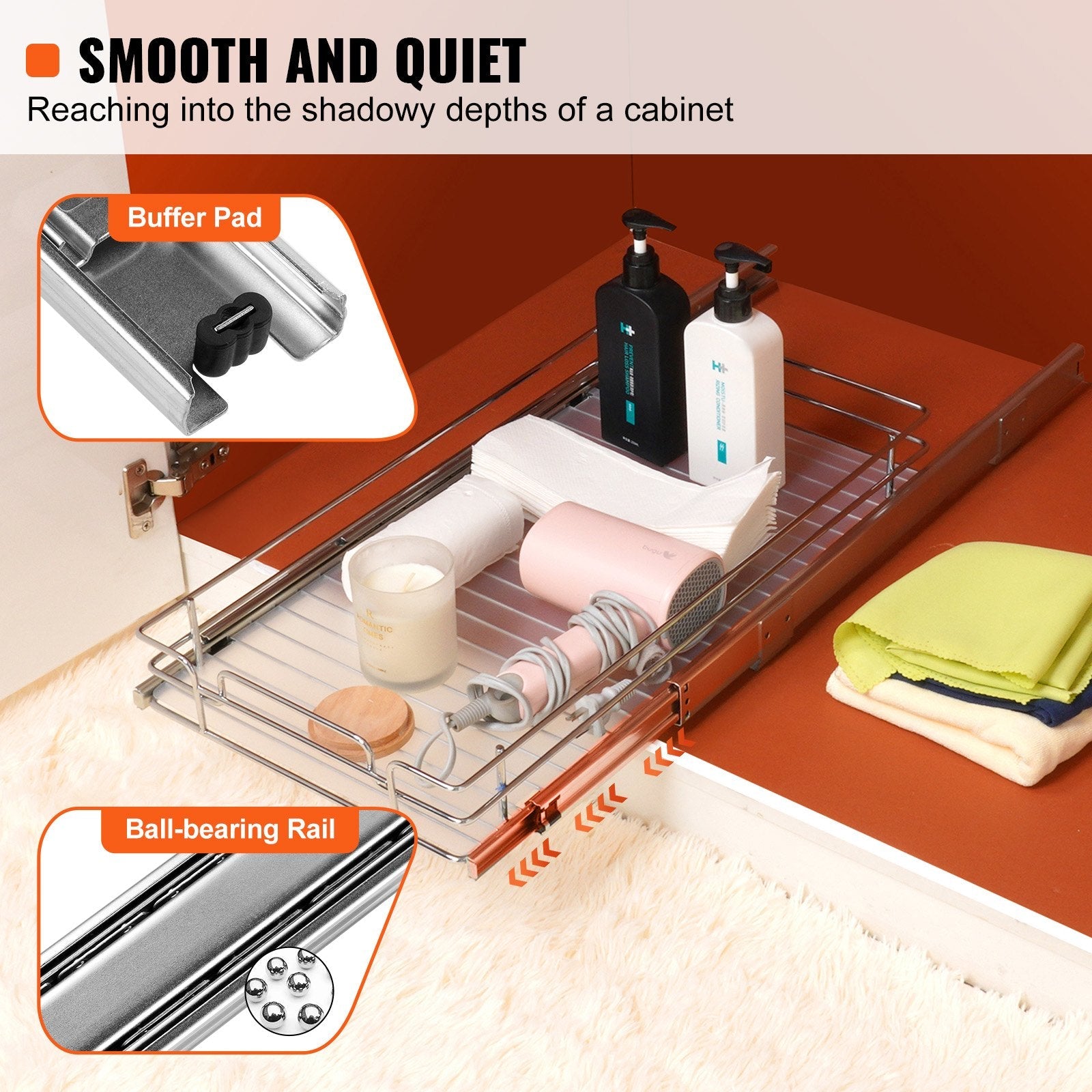 VEVOR 12"W x 17"D Pull Out Cabinet Organizer, Heavy Duty Slide Out Pantry Shelves, Chrome-Plated Steel Roll Out Drawers, Sliding Drawer Storage for Home, Inside Kitchen Cabinet, Bathroom, Under Sink 