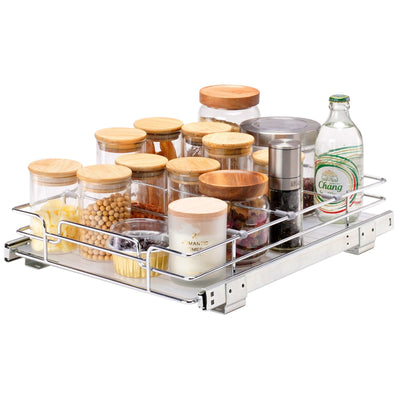 VEVOR 12"W x 17"D Pull Out Cabinet Organizer, Heavy Duty Slide Out Pantry Shelves, Chrome-Plated Steel Roll Out Drawers, Sliding Drawer Storage for Home, Inside Kitchen Cabinet, Bathroom, Under Sink 