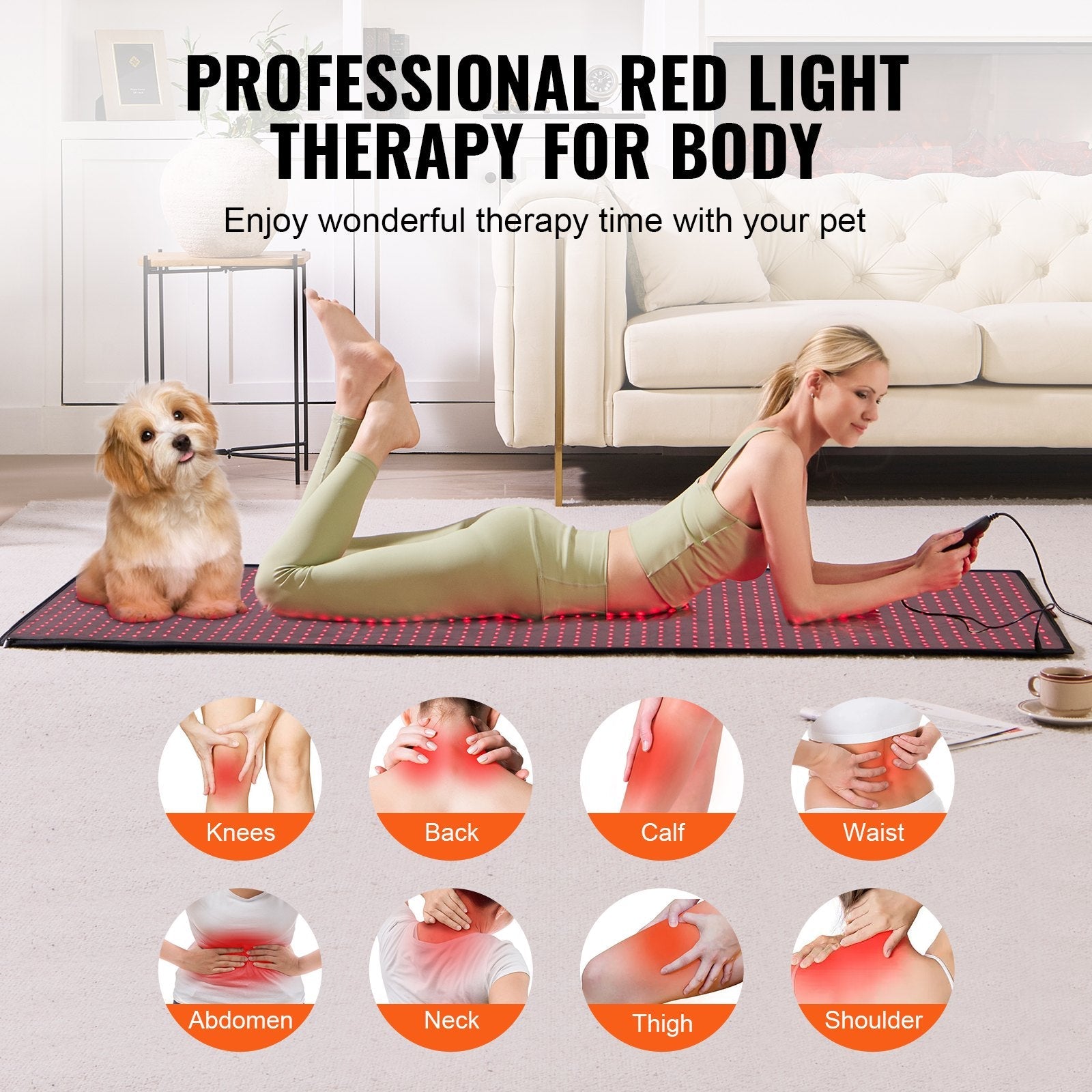 VEVOR Red Light Therapy Mat for Full Body, 1280PCS 3-Chip LED Light Therapy Pad & Controller, 10/40Hz Pulse, 10-90 Min Timer, 660nm Red & 850nm Near Infrared Light Therapy for Pain Relief, Skin Health 