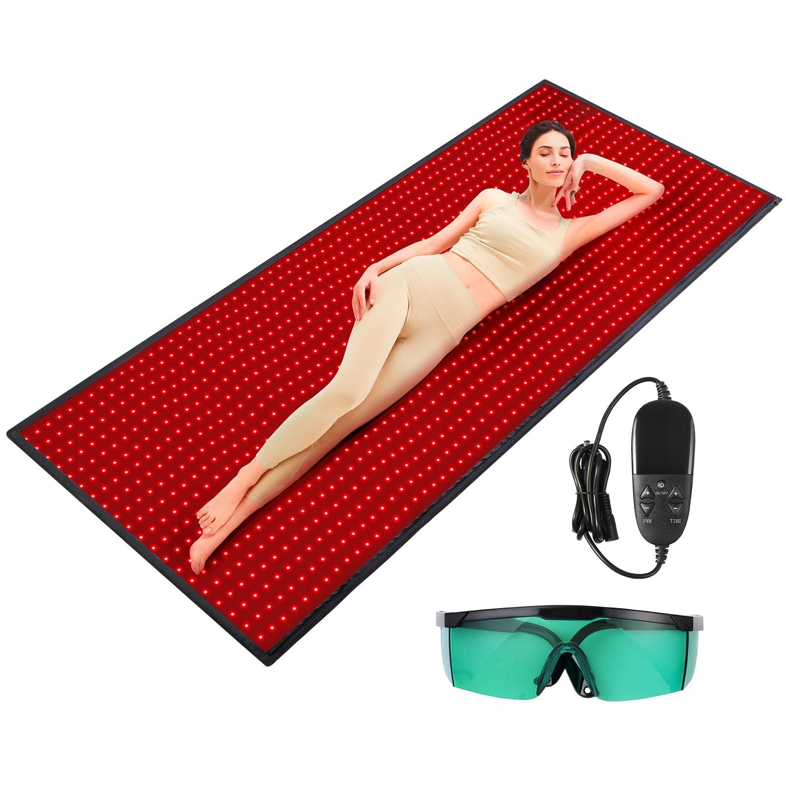 VEVOR Red Light Therapy Mat for Full Body, 1280PCS 3-Chip LED Light Therapy Pad & Controller, 10/40Hz Pulse, 10-90 Min Timer, 660nm Red & 850nm Near Infrared Light Therapy for Pain Relief, Skin Health 