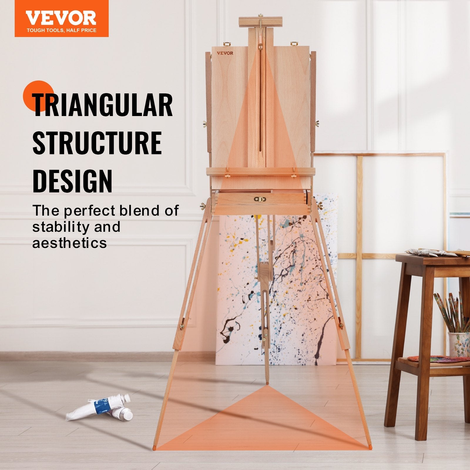 VEVOR French Easel Hold Canvas to 34" Beechwood Foldable Sketchbox Easel Drawer 