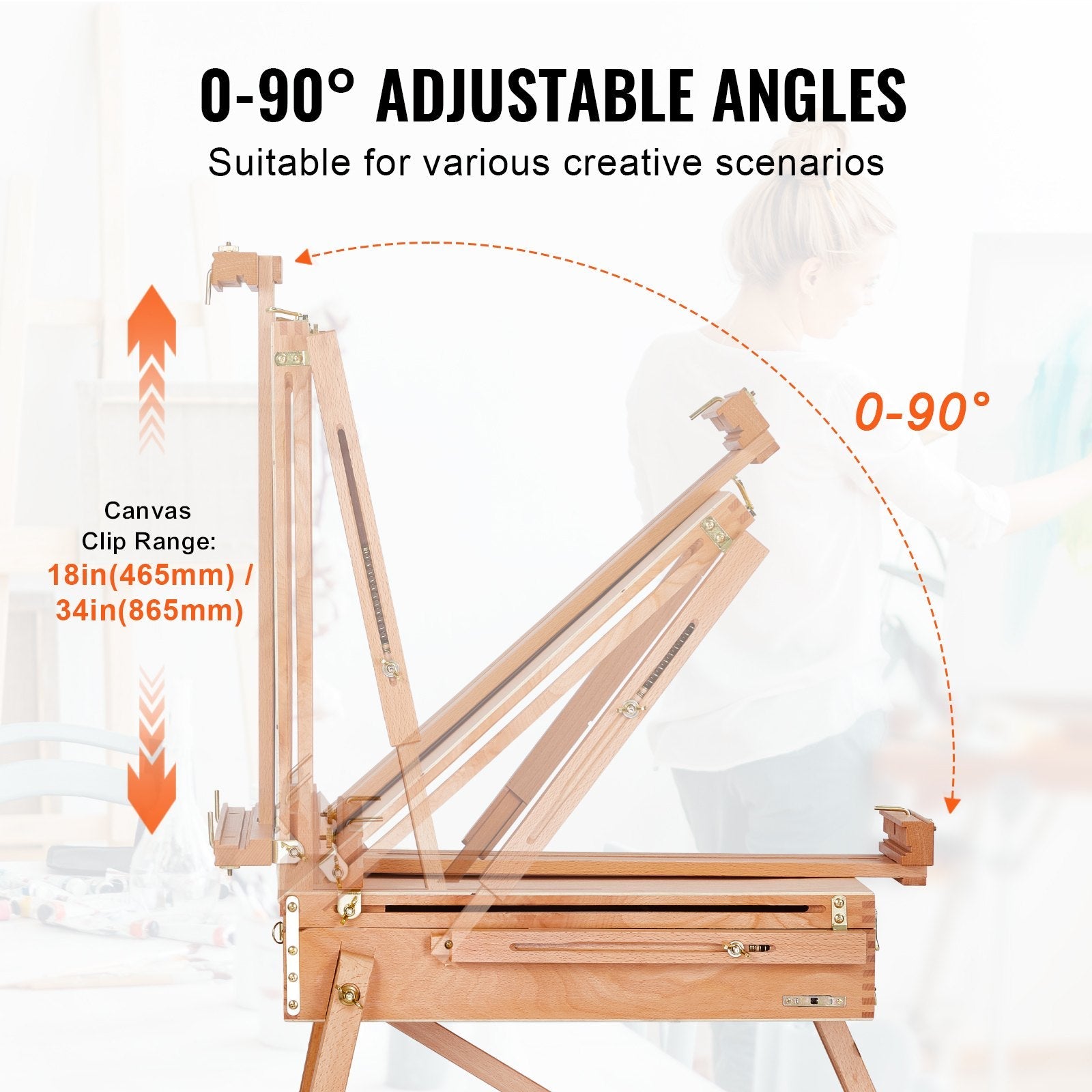 VEVOR French Easel Hold Canvas to 34" Beechwood Foldable Sketchbox Easel Drawer 