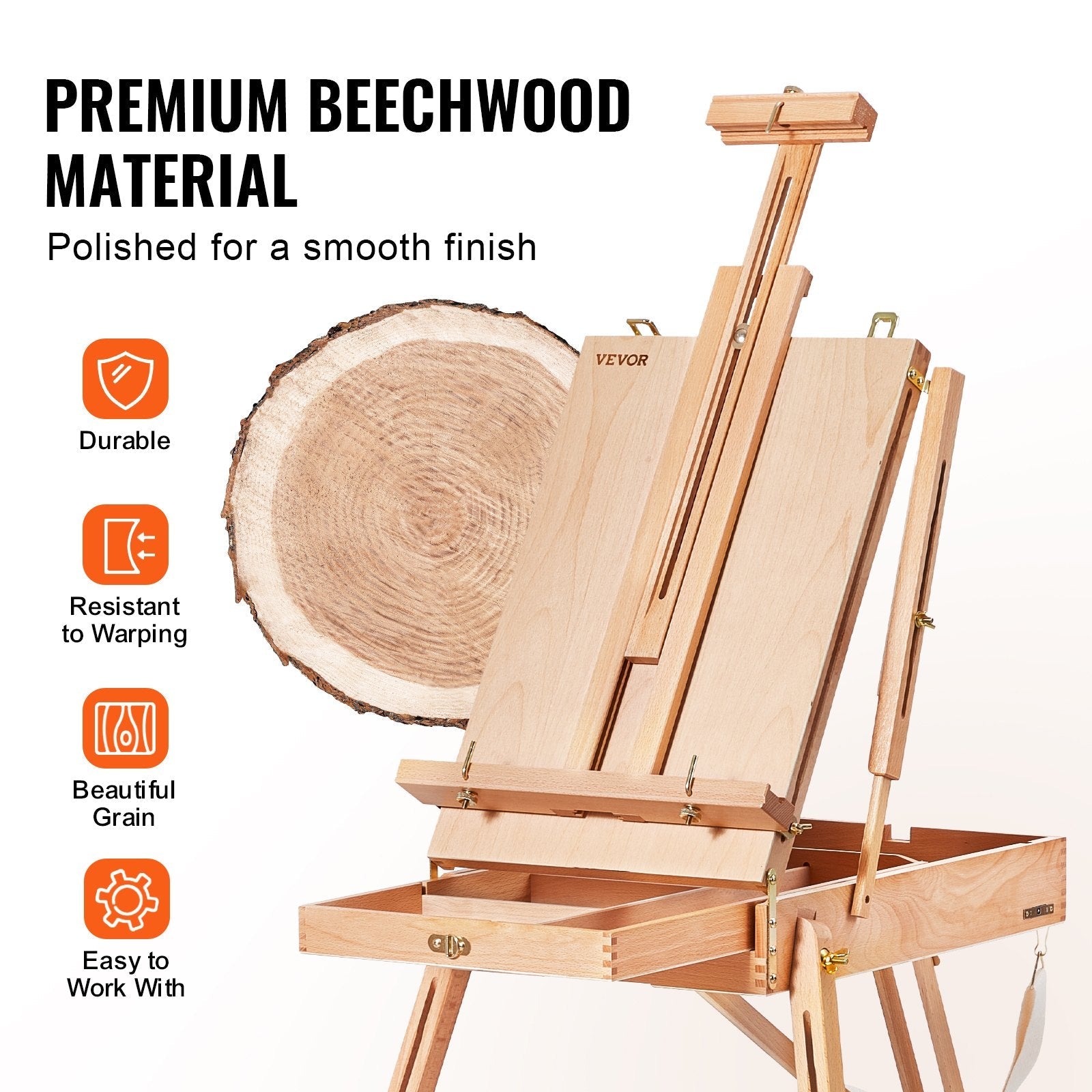 VEVOR French Easel Hold Canvas to 34" Beechwood Foldable Sketchbox Easel Drawer 