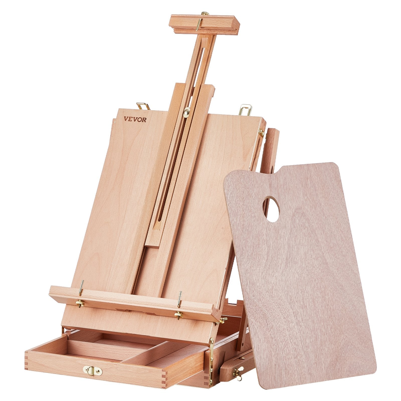 VEVOR French Easel Hold Canvas to 34" Beechwood Foldable Sketchbox Easel Drawer 