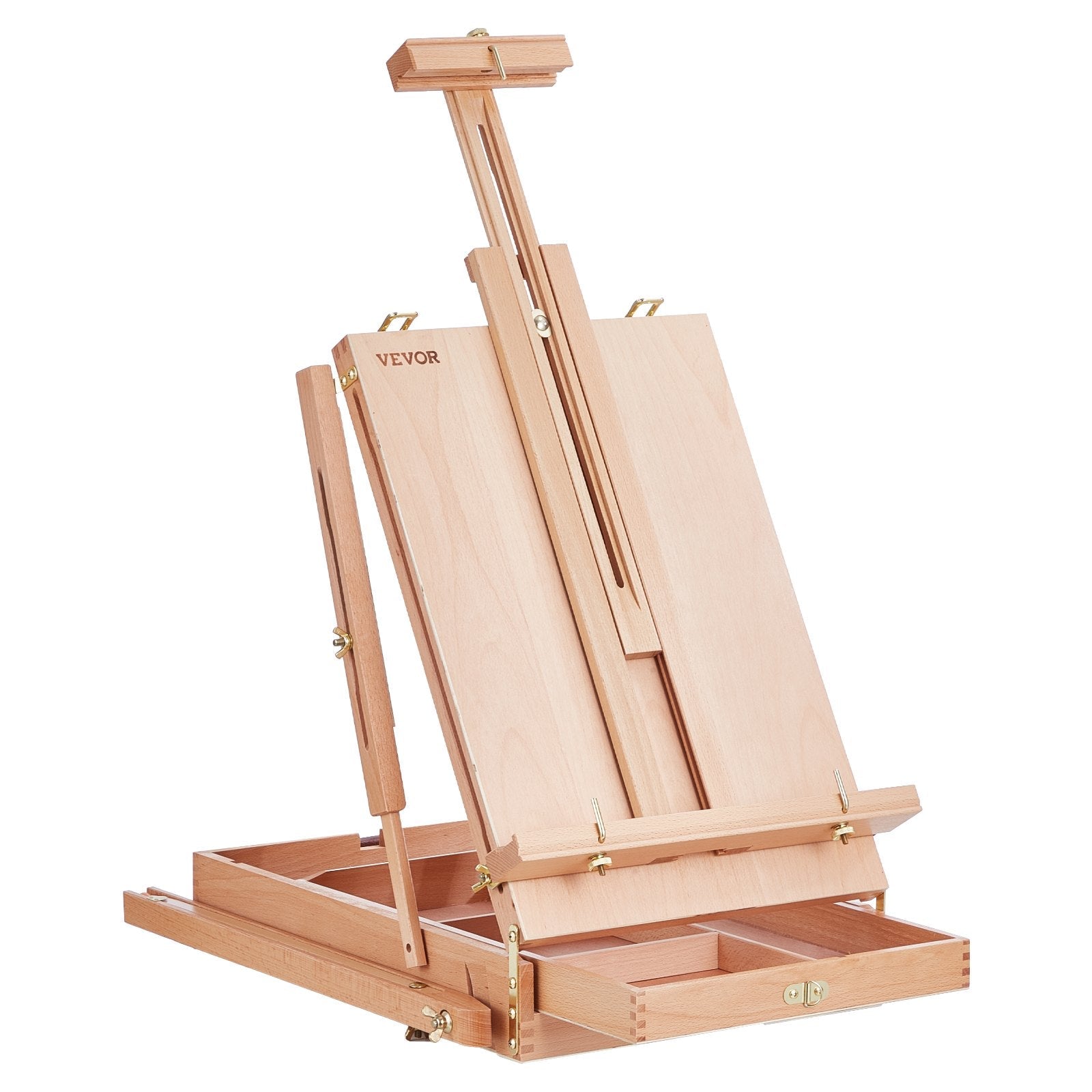 VEVOR French Easel Hold Canvas to 34" Beechwood Foldable Sketchbox Easel Drawer 