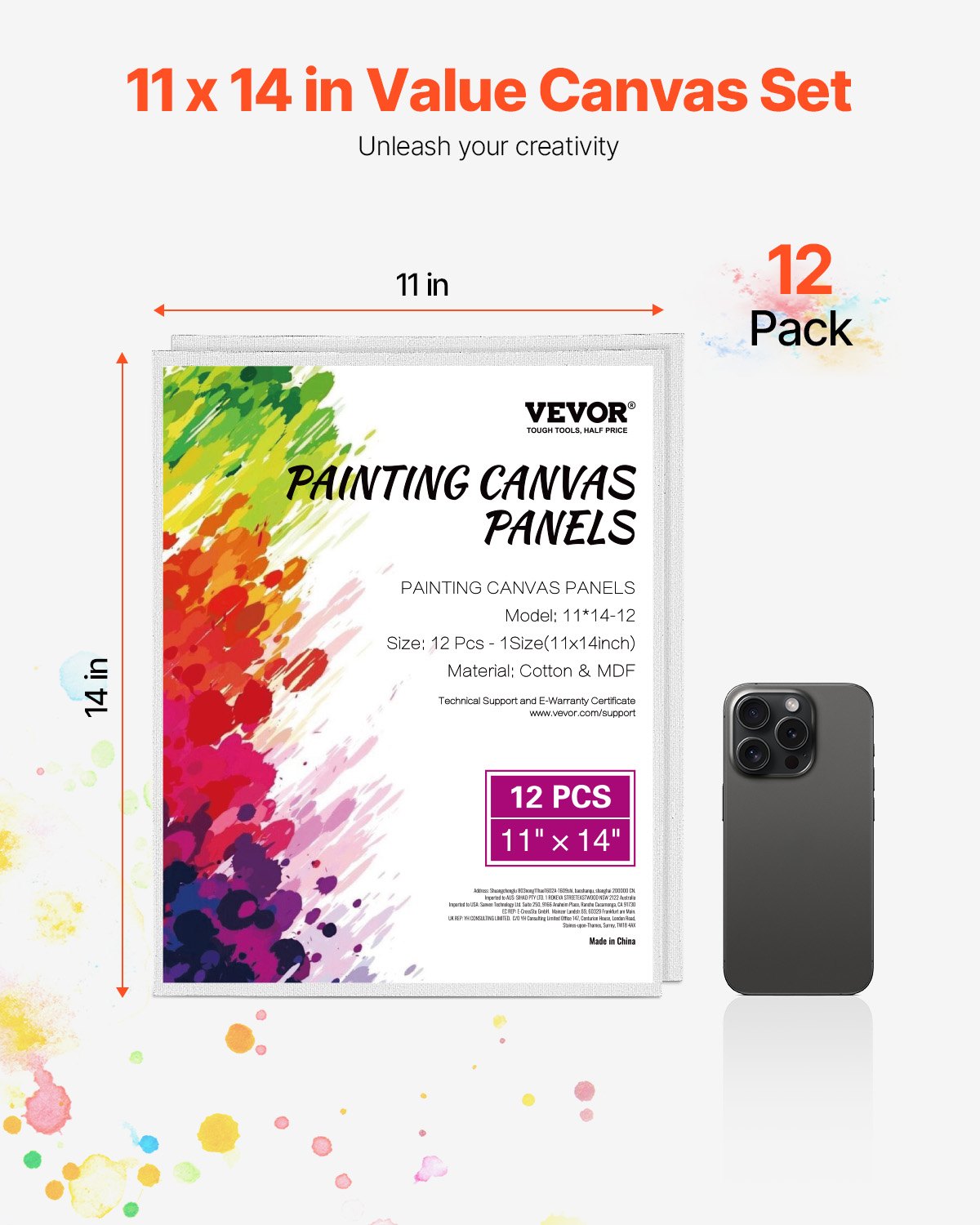VEVOR Canvas Boards for Painting 12 Pack 11 x 14 Inch Blank Canvases for Painting 