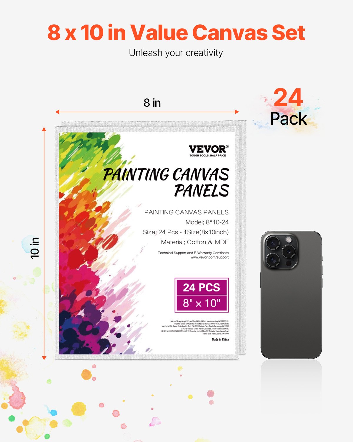 VEVOR Canvas Boards for Painting 24 Pack 8 x 10 Inch Blank Canvases for Painting 