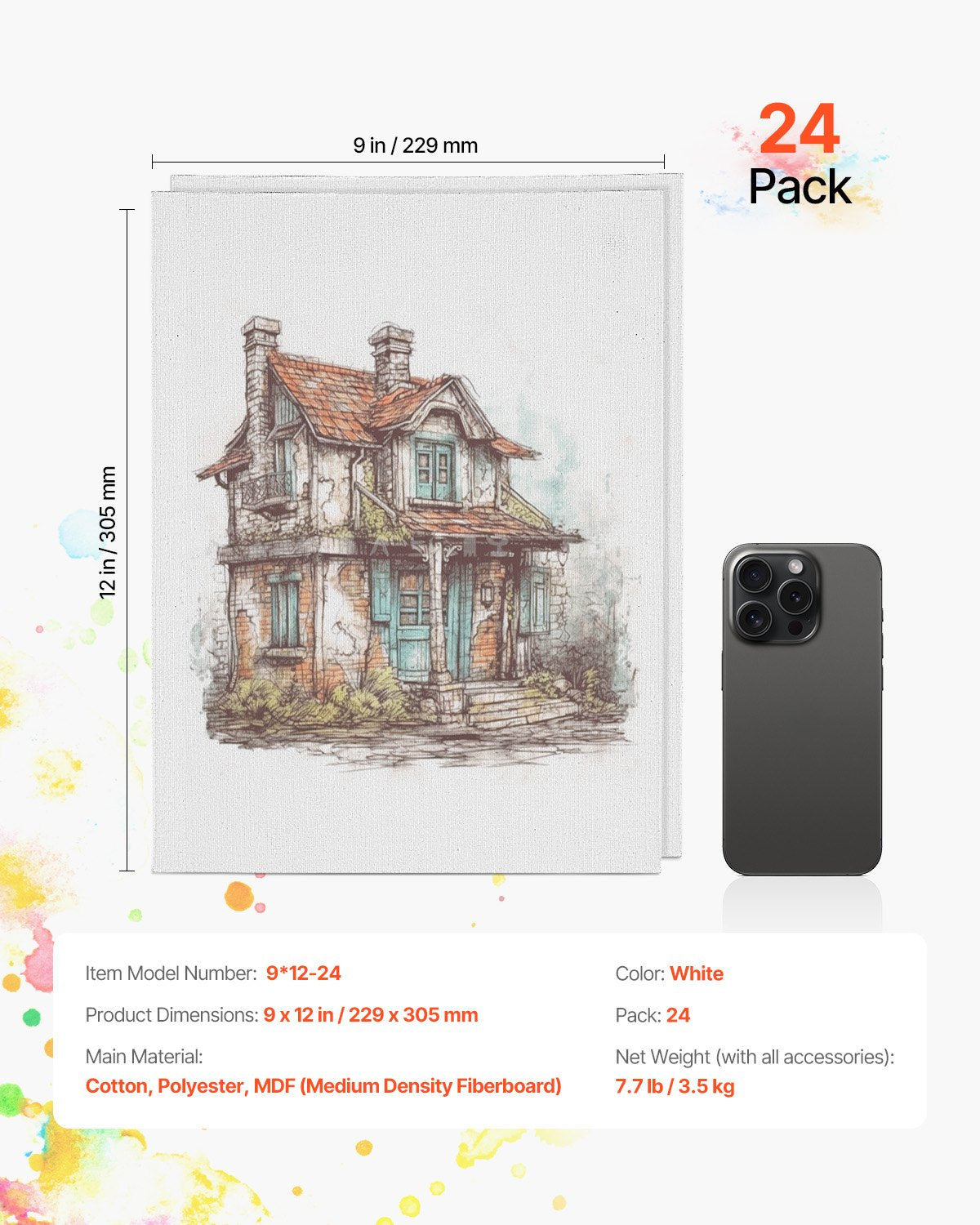 VEVOR Canvas Boards for Painting 24 Pack 9 x 12 Inch Blank Canvases for Painting 