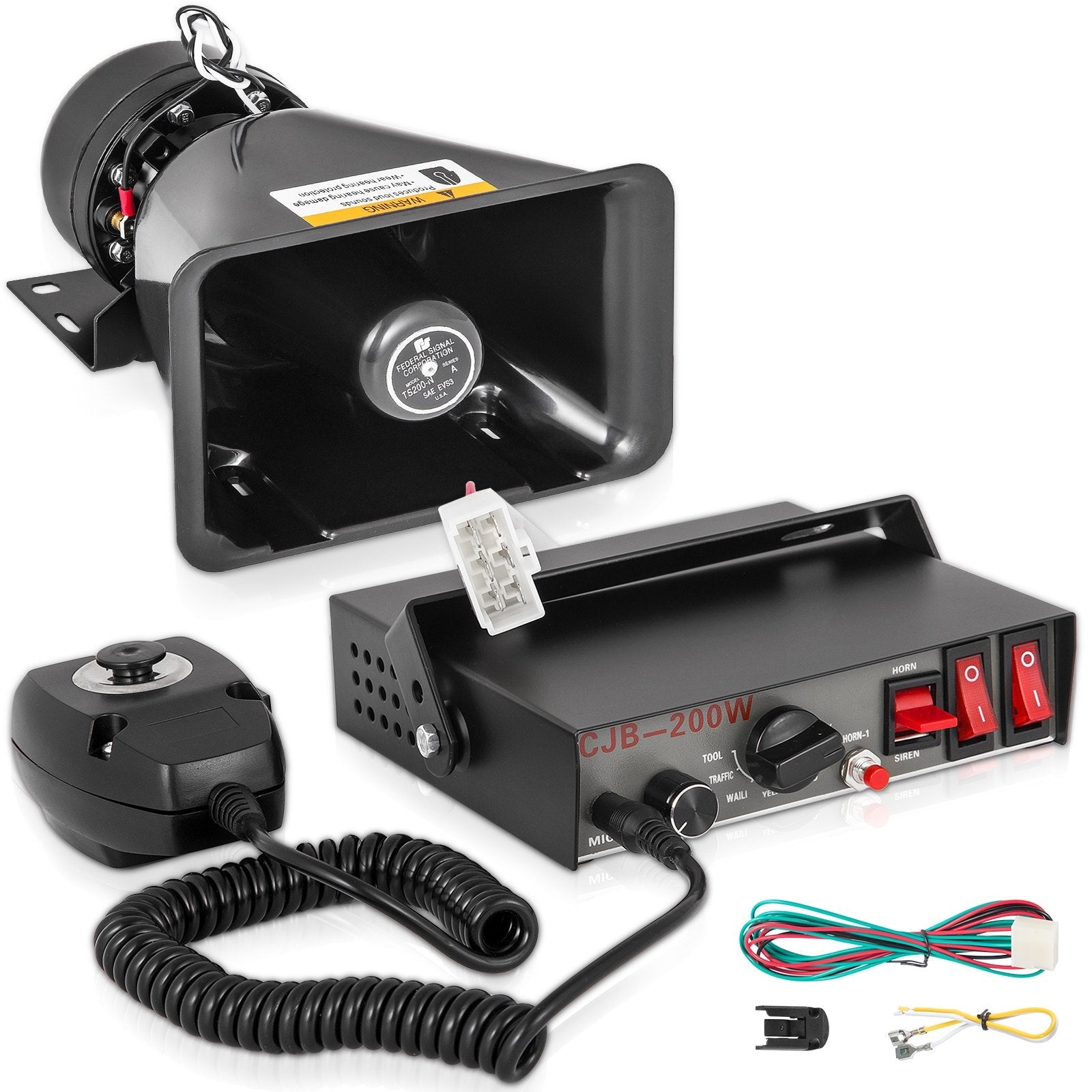 VEVOR 200W Car Warning Alarm Vehicle 7 Sound Loud Warning Alarm Kit MIC System Emergency Fire Siren PA Speaker 