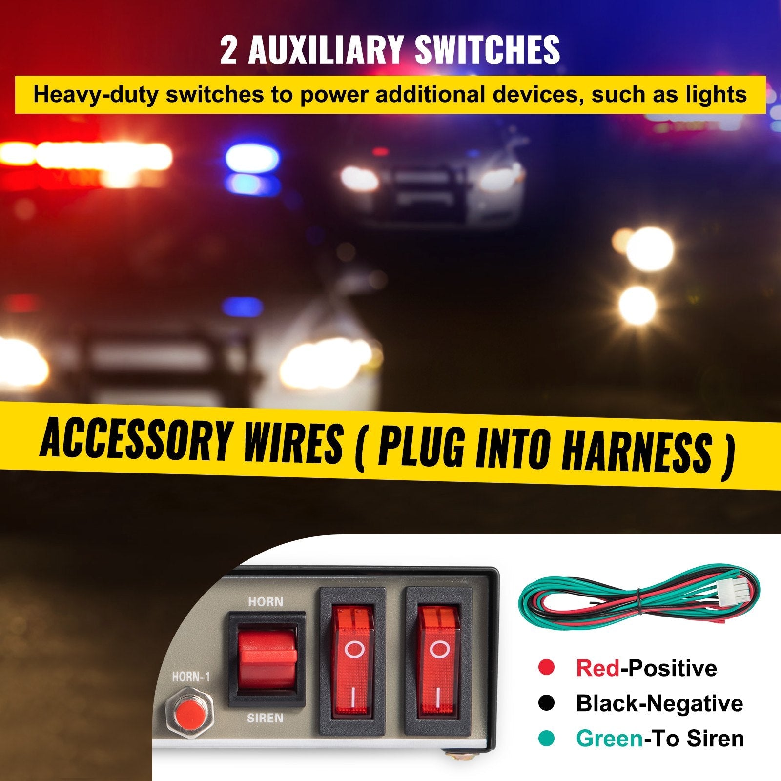 VEVOR Police Sirens 200W 9-Tone Car Warning Alarm Handhold Microphone Light Control Switches Emergency Electronic PA System for Cars Fire Trucks 