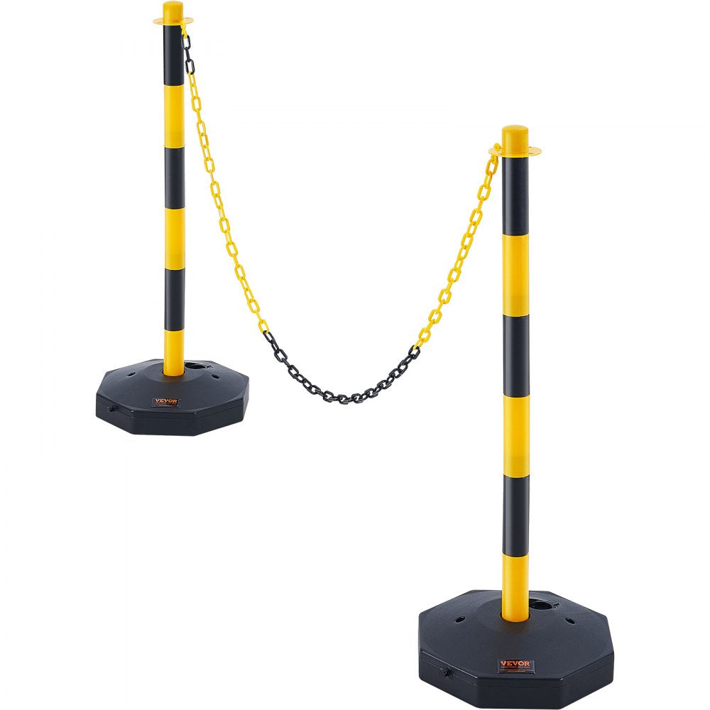 VEVOR Adjustable Traffic Delineator Post Cones, 2 Pack, Traffic Safety Delineator Barrier with Fillable Base 8FT Chain, for Traffic Control Warning Parking Lot Construction Caution Roads, Yellow&Black 