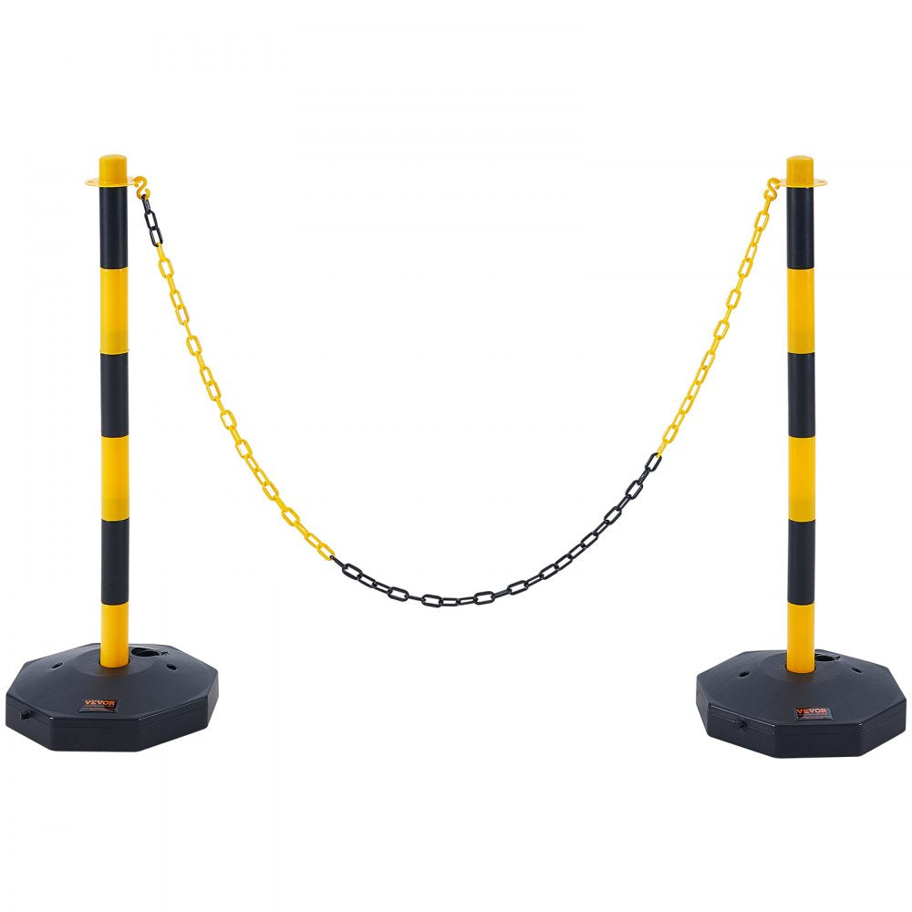 VEVOR Adjustable Traffic Delineator Post Cones, 2 Pack, Traffic Safety Delineator Barrier with Fillable Base 8FT Chain, for Traffic Control Warning Parking Lot Construction Caution Roads, Yellow&Black 