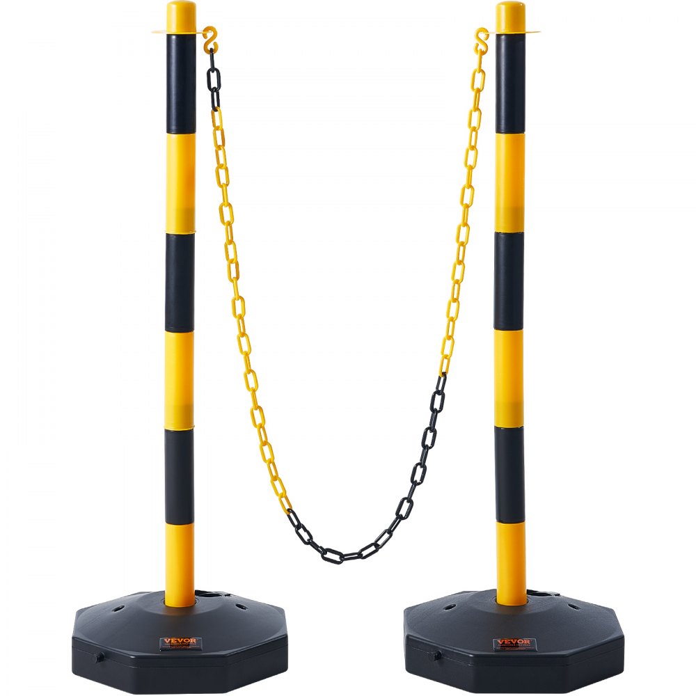 VEVOR Adjustable Traffic Delineator Post Cones, 2 Pack, Traffic Safety Delineator Barrier with Fillable Base 8FT Chain, for Traffic Control Warning Parking Lot Construction Caution Roads, Yellow&Black 