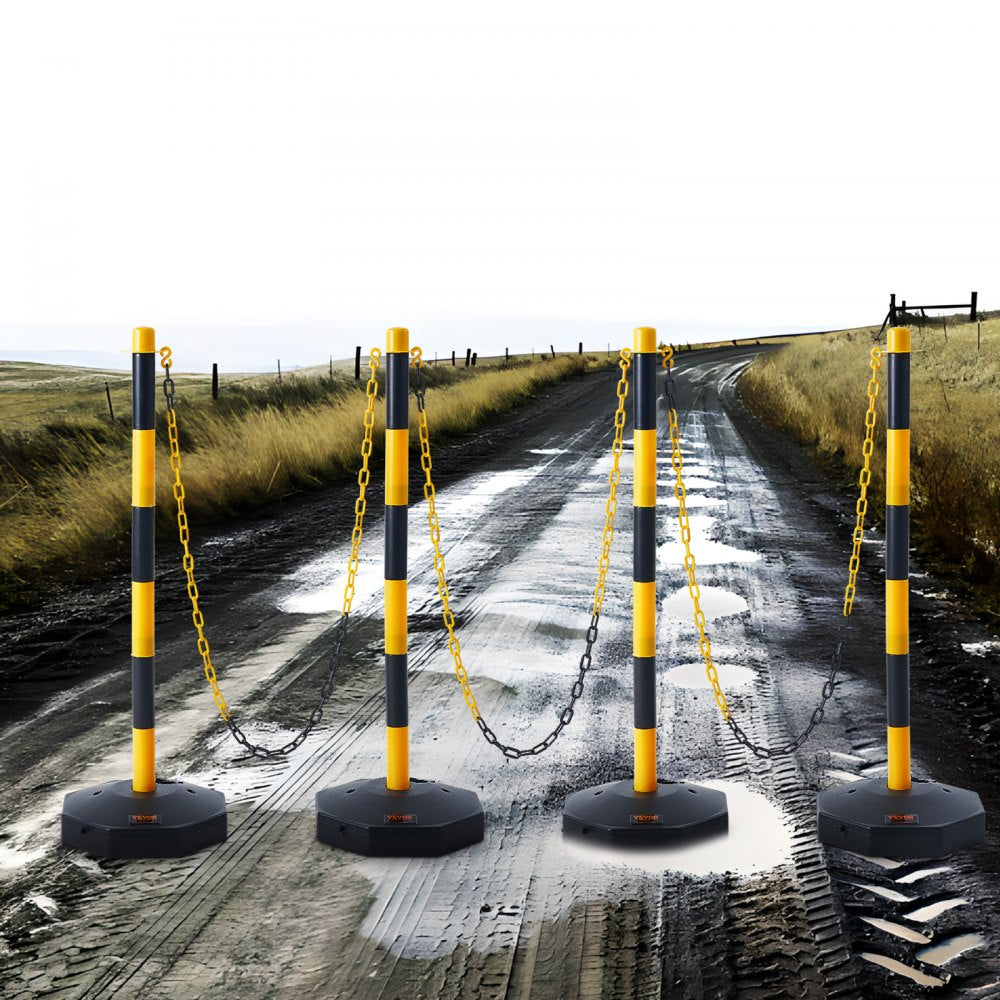 VEVOR Adjustable Traffic Delineator Post Cones, 6 Pack, Traffic Safety Delineator Barrier with Fillable Base 6.6FT Chain, for Traffic Control Warning Parking Lot Construction Caution Roads, Red&White 