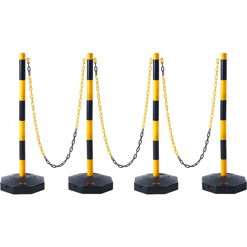 VEVOR Adjustable Traffic Delineator Post Cones, 6 Pack, Traffic Safety Delineator Barrier with Fillable Base 6.6FT Chain, for Traffic Control Warning Parking Lot Construction Caution Roads, Red&White 