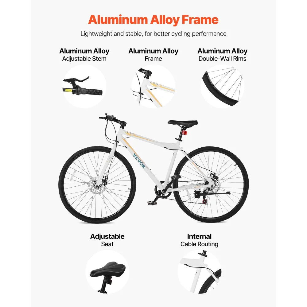 VEVOR 700C Hybrid Commuter Bike – Lightweight Aluminum Frame, 7-Speed, Disc Brakes