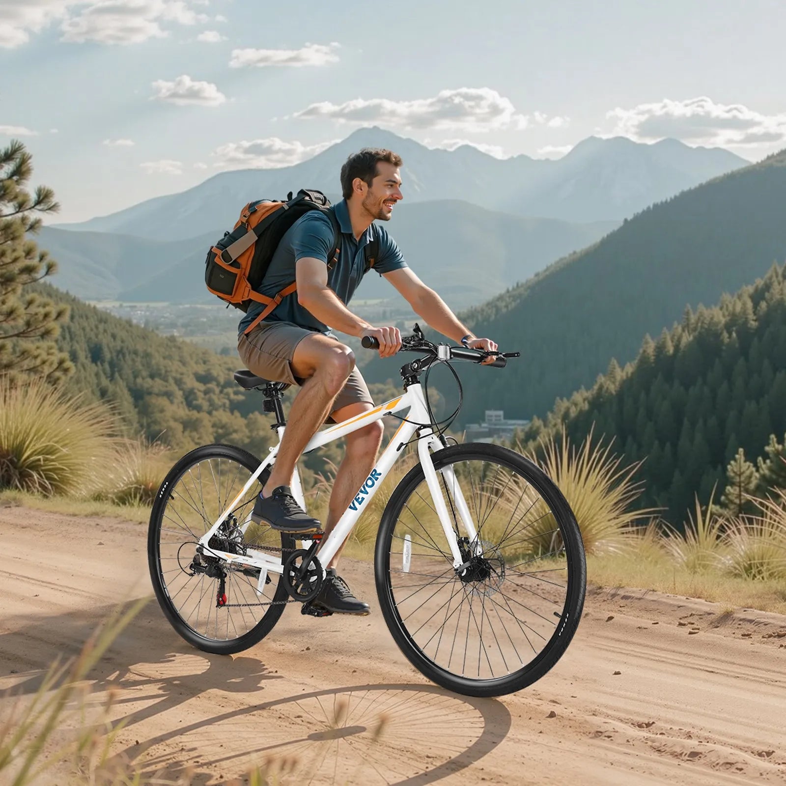 VEVOR 700C Hybrid Commuter Bike – Lightweight Aluminum Frame, 7-Speed, Disc Brakes