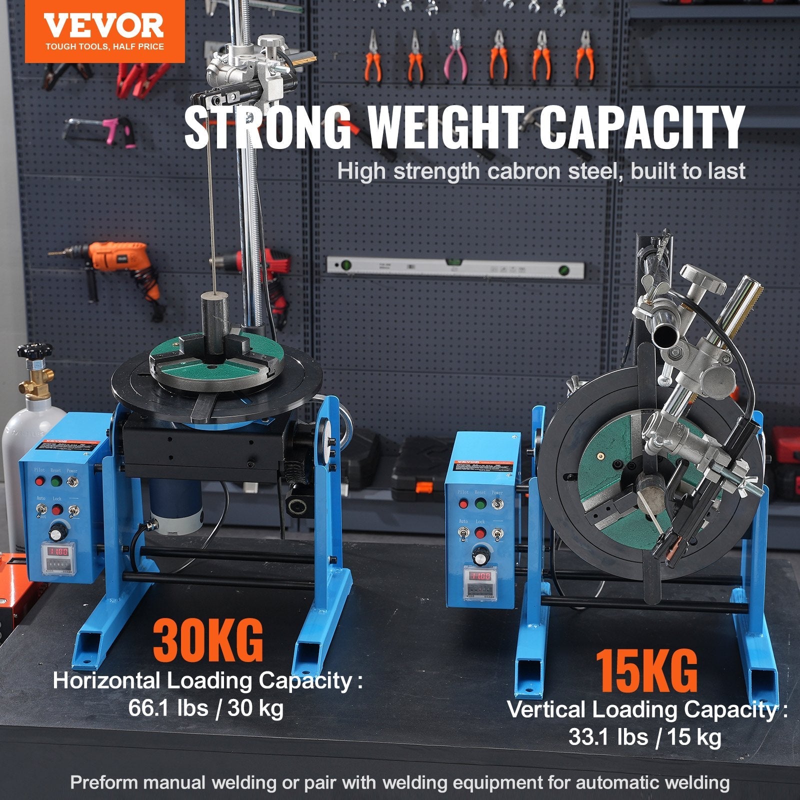 VEVOR Rotary Welding Positioner 30KG, 0-90° Welding Positioning Turntable Table 1-12RPM 80W, with 12.4 Inch 3-Jaw Lathe Chuck & Welding Torch Stand Holder for Cutting, Grinding, Assembly, Testing 