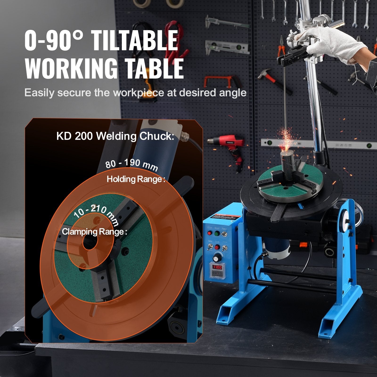 VEVOR Rotary Welding Positioner 30KG, 0-90° Welding Positioning Turntable Table 1-12RPM 80W, with 12.4 Inch 3-Jaw Lathe Chuck & Welding Torch Stand Holder for Cutting, Grinding, Assembly, Testing 