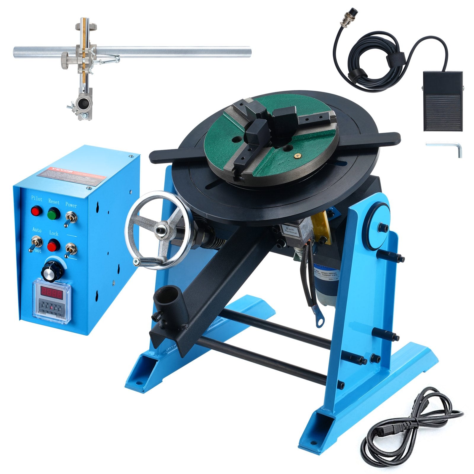 VEVOR Rotary Welding Positioner 30KG, 0-90° Welding Positioning Turntable Table 1-12RPM 80W, with 12.4 Inch 3-Jaw Lathe Chuck & Welding Torch Stand Holder for Cutting, Grinding, Assembly, Testing 