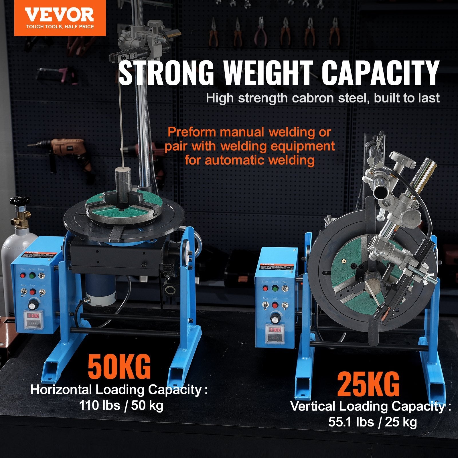 VEVOR Rotary Welding Positioner 50KG, 0-90° Welding Positioning Turntable Table 0.5-6RPM 120W, with 12.4 Inch 3-Jaw Lathe Chuck & Welding Torch Stand Holder for Cutting, Grinding, Assembly, Testing 