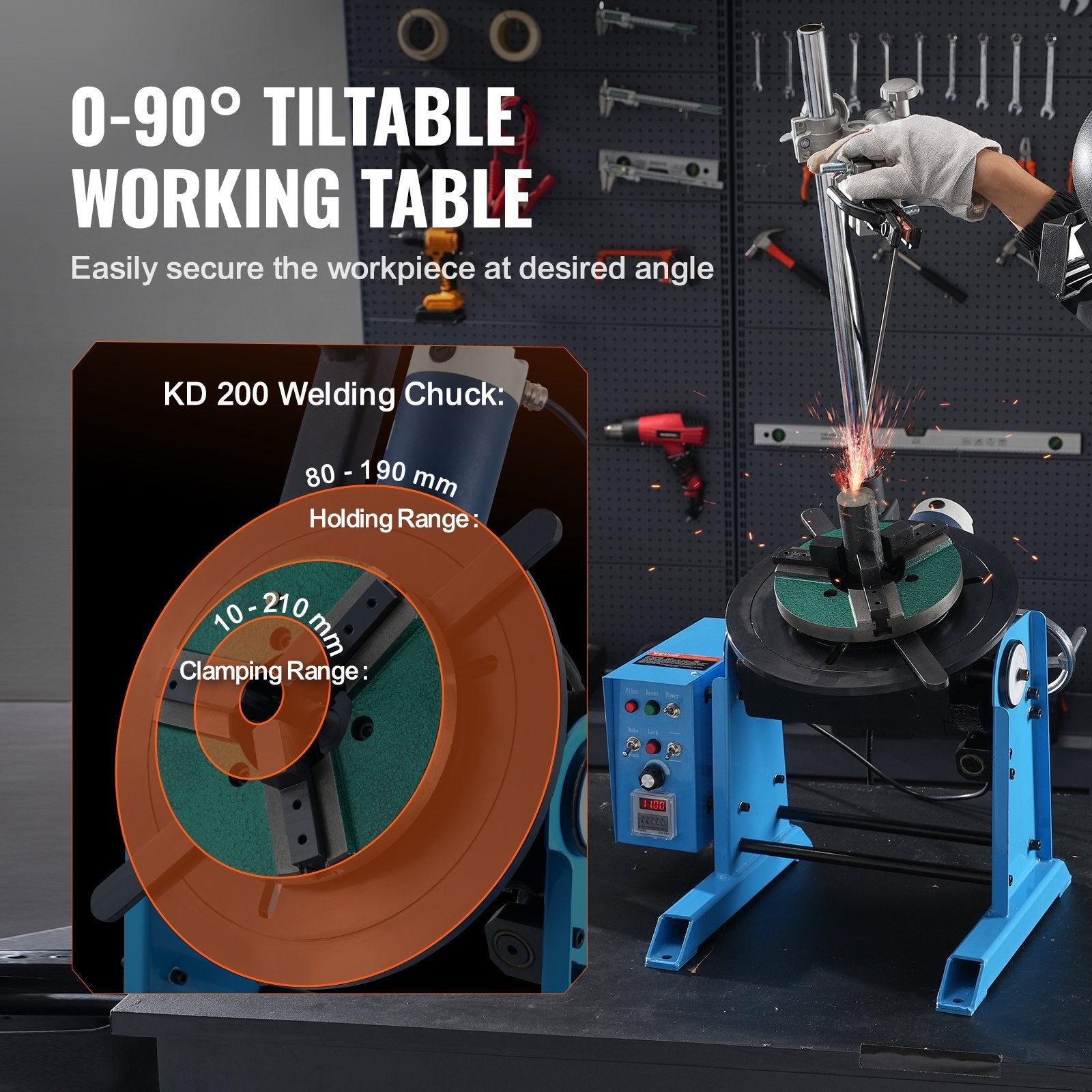 VEVOR Rotary Welding Positioner 50KG, 0-90° Welding Positioning Turntable Table 0.5-6RPM 120W, with 12.4 Inch 3-Jaw Lathe Chuck & Welding Torch Stand Holder for Cutting, Grinding, Assembly, Testing 