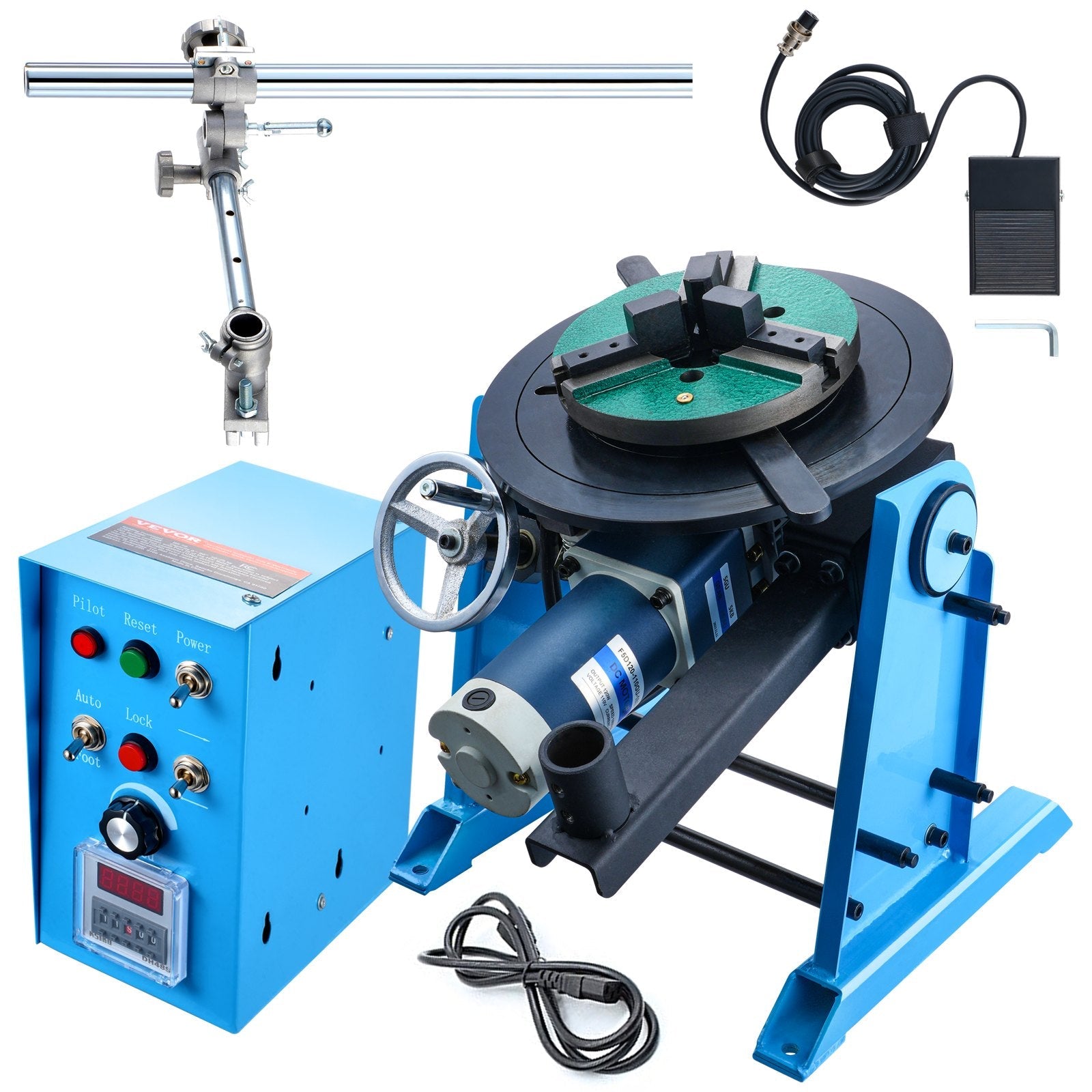 VEVOR Rotary Welding Positioner 50KG, 0-90° Welding Positioning Turntable Table 0.5-6RPM 120W, with 12.4 Inch 3-Jaw Lathe Chuck & Welding Torch Stand Holder for Cutting, Grinding, Assembly, Testing 