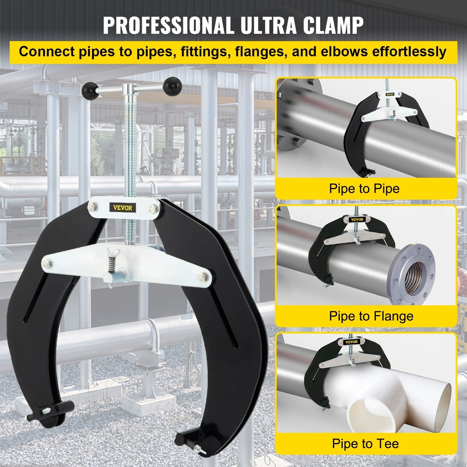 VEVOR Ultra Clamp, 5 to 12 In Diameter, High Strength Pipe Clamp with Quick Acting Screws, Steel Pipe Alignment Tool with Lightweight Design, Black 