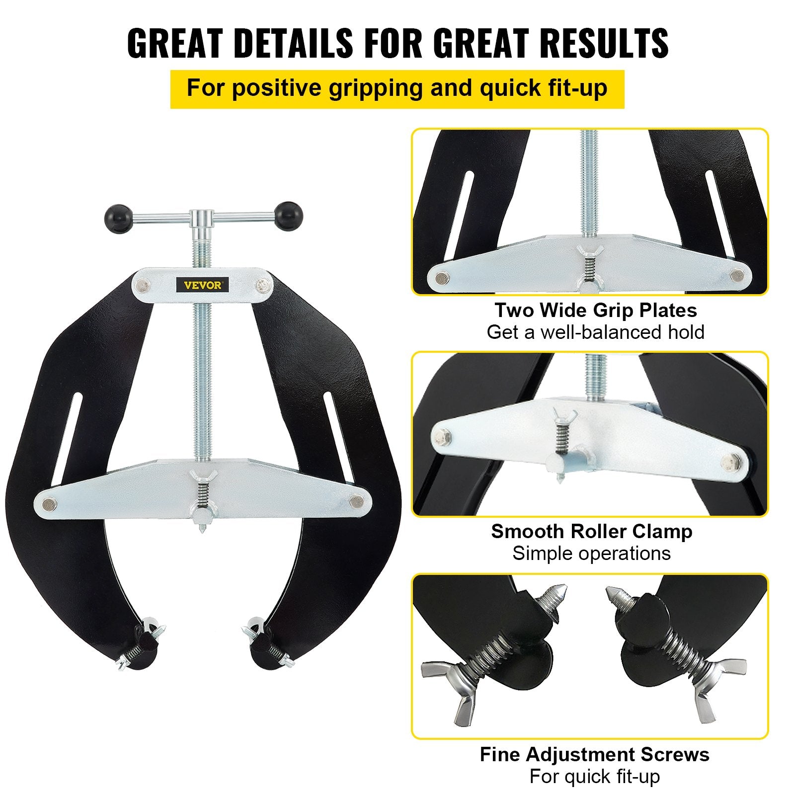 VEVOR Ultra Clamp, 5 to 12 In Diameter, High Strength Pipe Clamp with Quick Acting Screws, Steel Pipe Alignment Tool with Lightweight Design, Black 