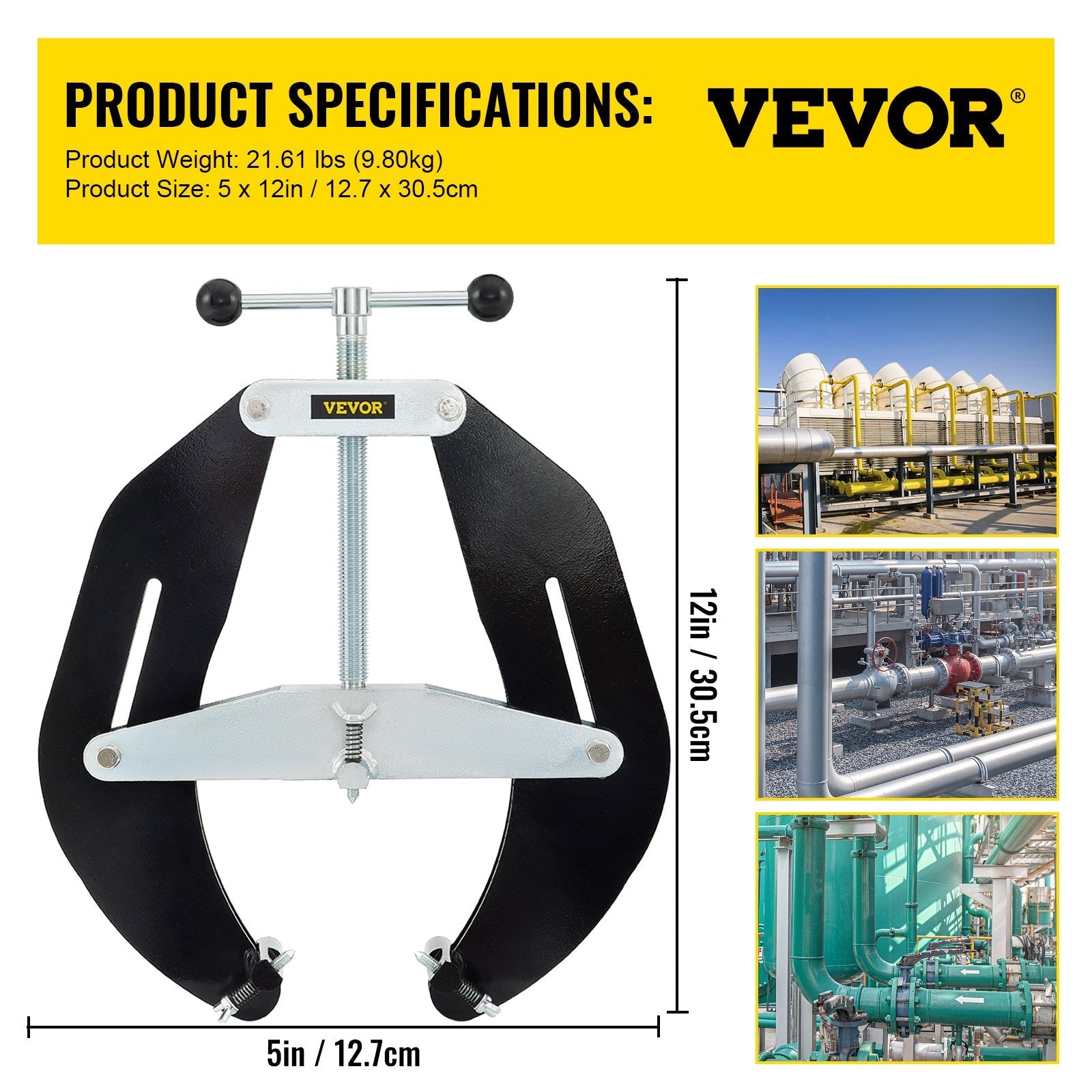 VEVOR Ultra Clamp, 5 to 12 In Diameter, High Strength Pipe Clamp with Quick Acting Screws, Steel Pipe Alignment Tool with Lightweight Design, Black 