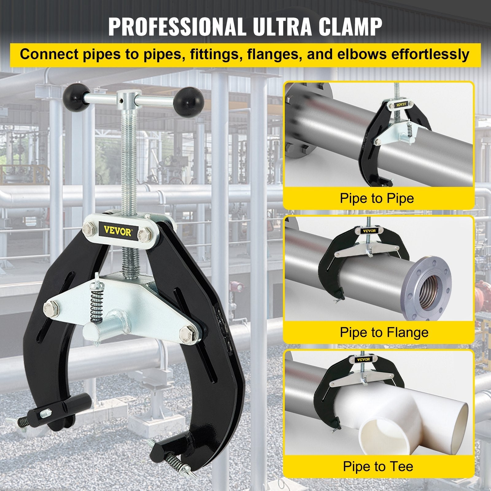 VEVOR Ultra Clamp, 2 to 6 In Diameter, High Strength Pipe Clamp with Quick Acting Screws, Steel Pipe Alignment Tool with Lightweight Design, Black 