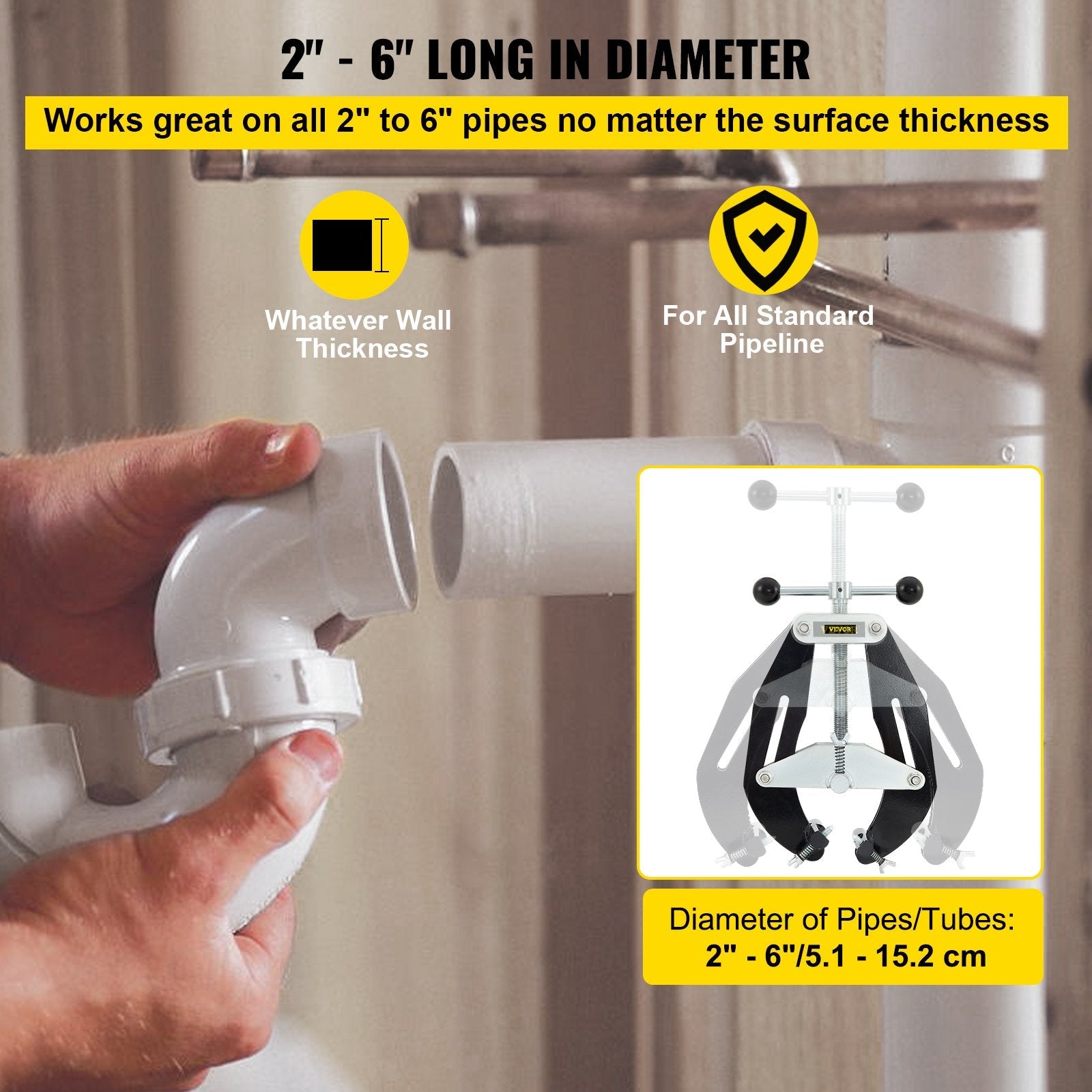 VEVOR Ultra Clamp, 2 to 6 In Diameter, High Strength Pipe Clamp with Quick Acting Screws, Steel Pipe Alignment Tool with Lightweight Design, Black 