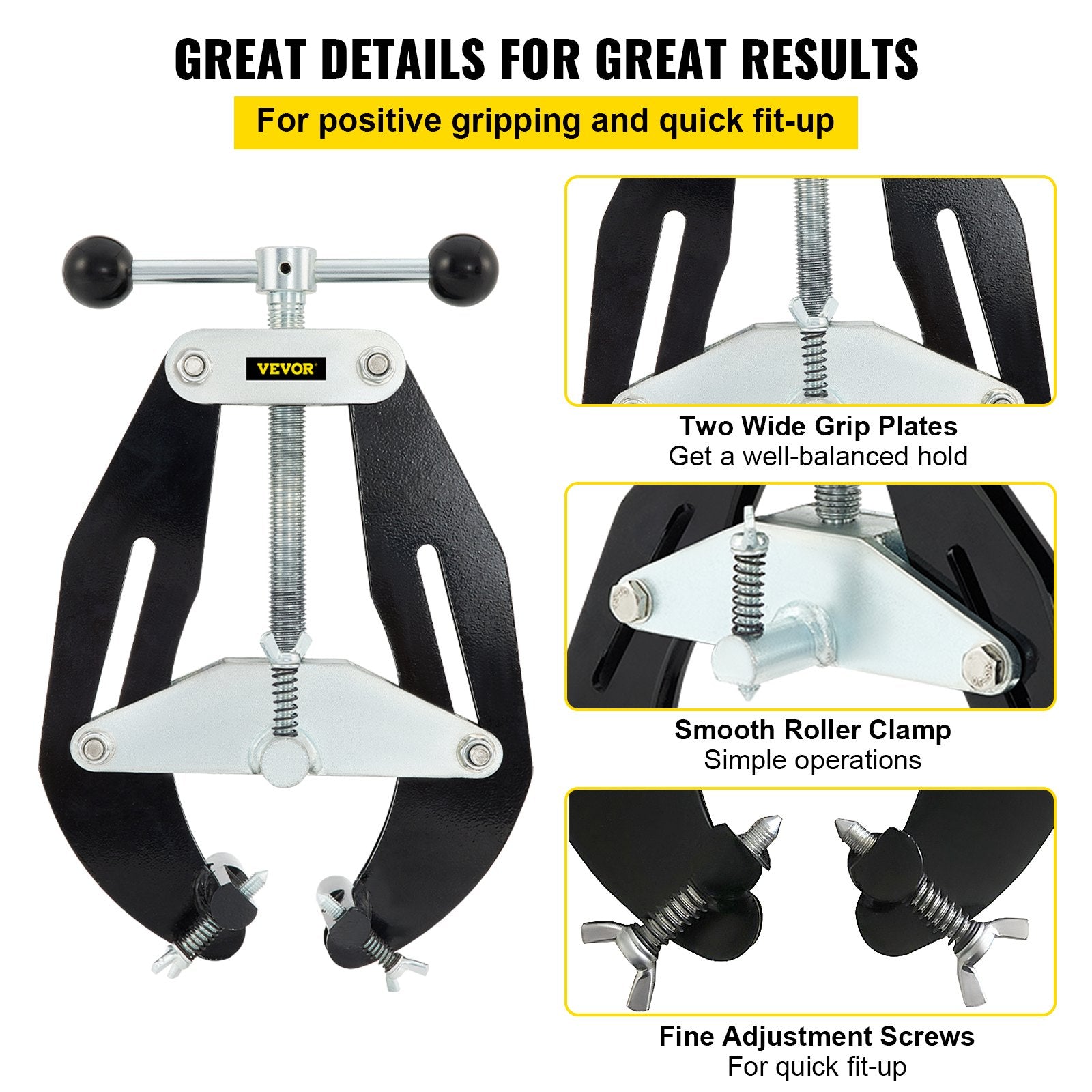 VEVOR Ultra Clamp, 2 to 6 In Diameter, High Strength Pipe Clamp with Quick Acting Screws, Steel Pipe Alignment Tool with Lightweight Design, Black 