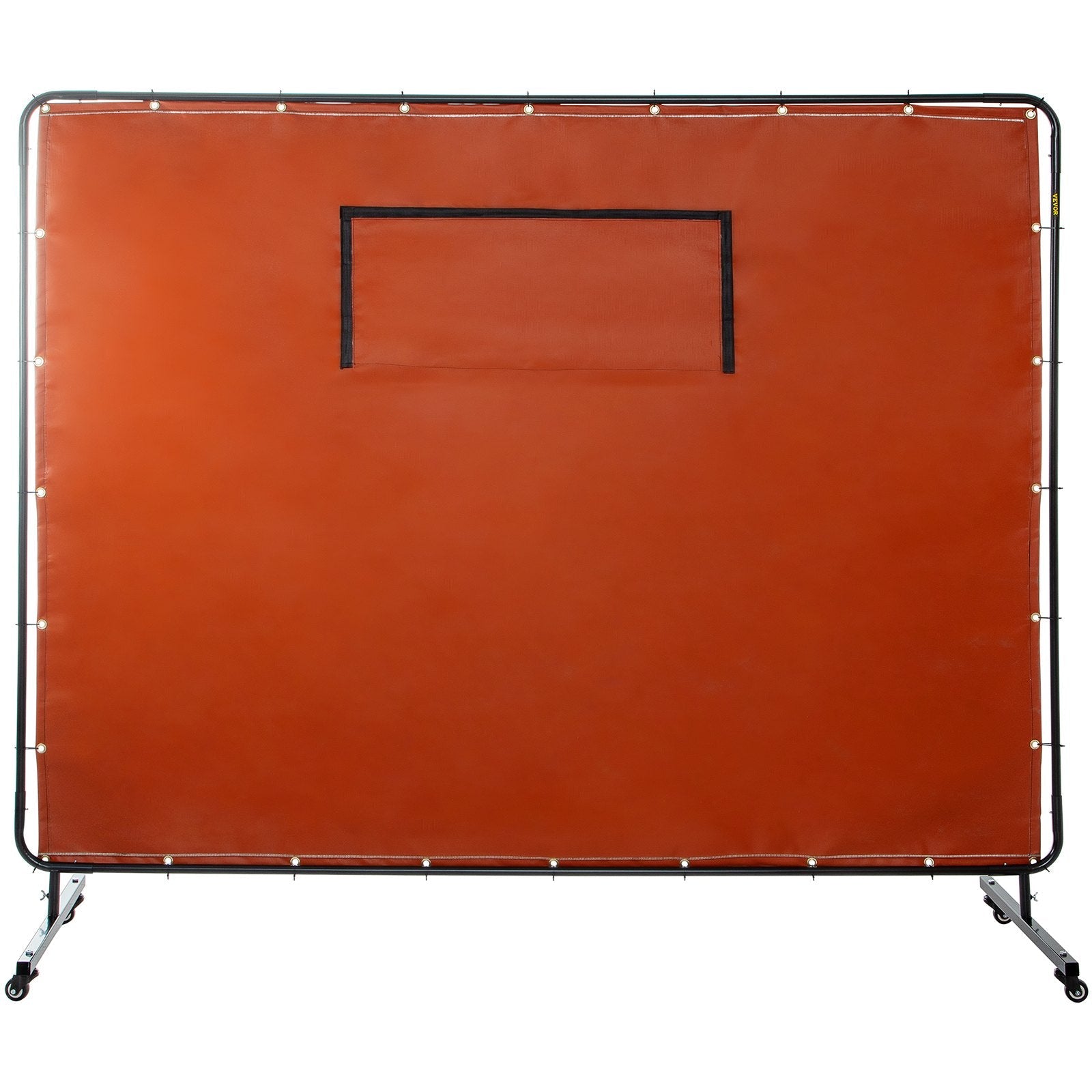 VEVOR Welding Curtain, 6' x 8', Welding Screen with Metal Frame & 4 Wheels, Fireproof Fiberglass w/ Transparent Window, for Workshop, Industrial Site, Red 