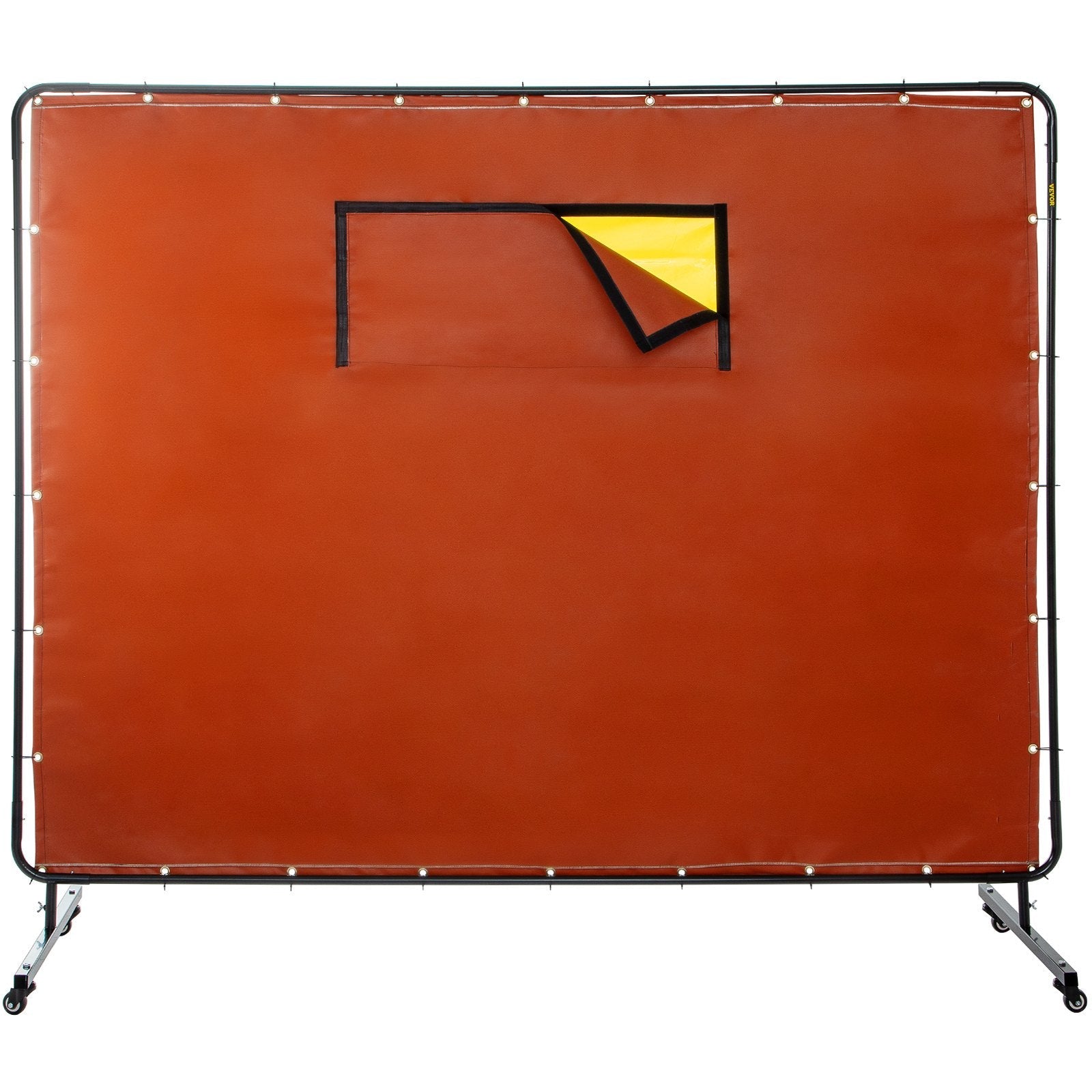 VEVOR Welding Curtain, 6' x 8', Welding Screen with Metal Frame & 4 Wheels, Fireproof Fiberglass w/ Transparent Window, for Workshop, Industrial Site, Red 