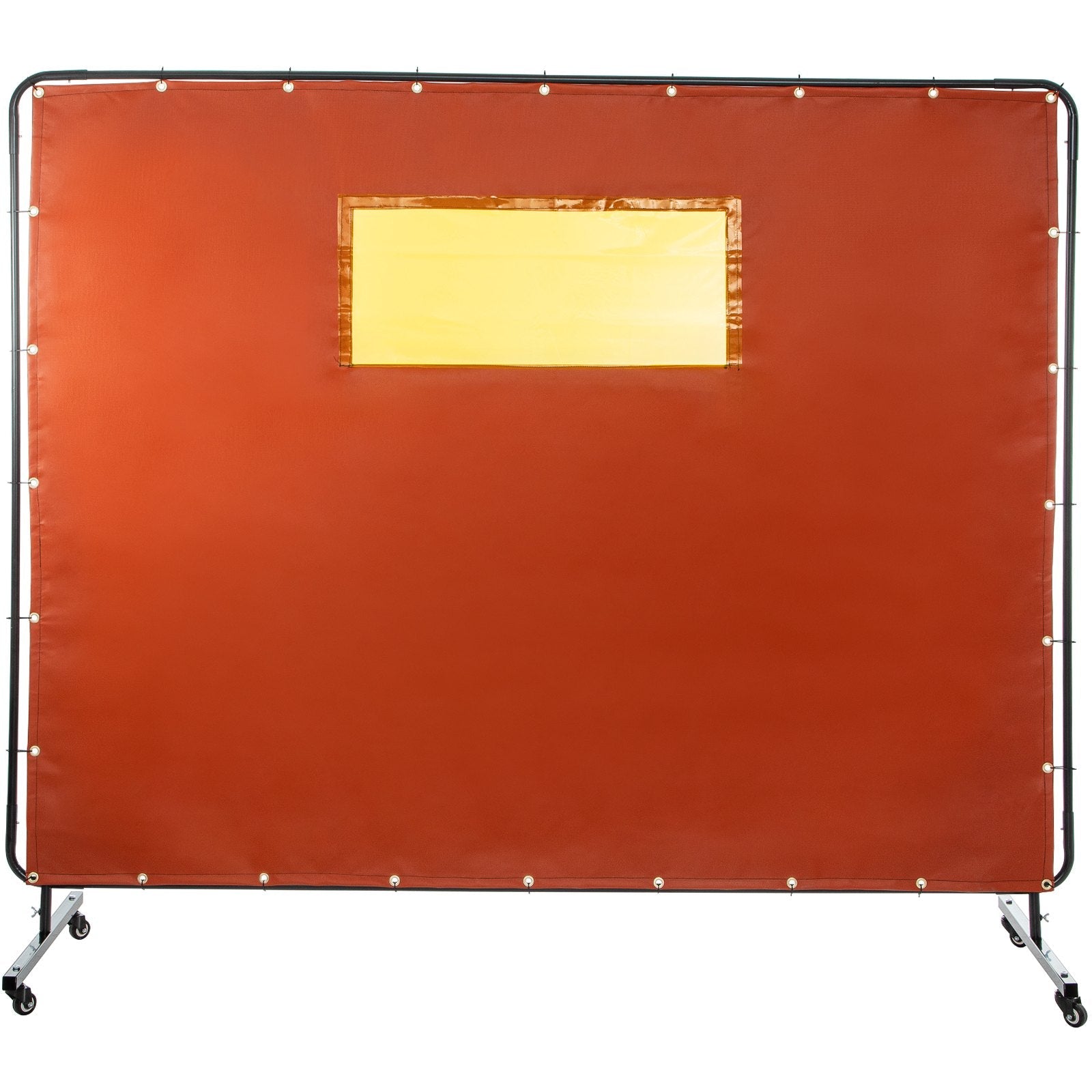 VEVOR Welding Curtain, 6' x 8', Welding Screen with Metal Frame & 4 Wheels, Fireproof Fiberglass w/ Transparent Window, for Workshop, Industrial Site, Red 