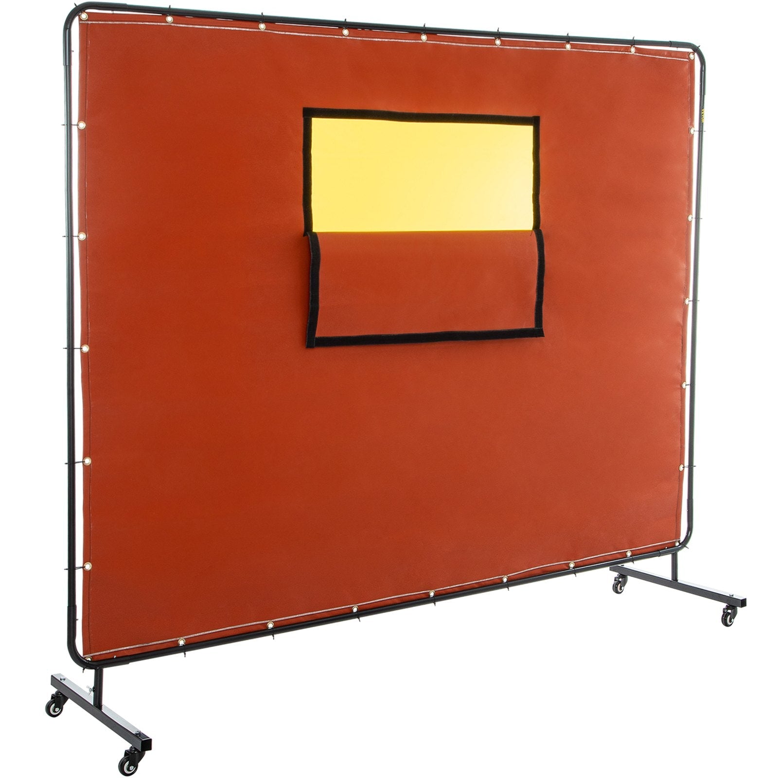 VEVOR Welding Curtain, 6' x 8', Welding Screen with Metal Frame & 4 Wheels, Fireproof Fiberglass w/ Transparent Window, for Workshop, Industrial Site, Red 