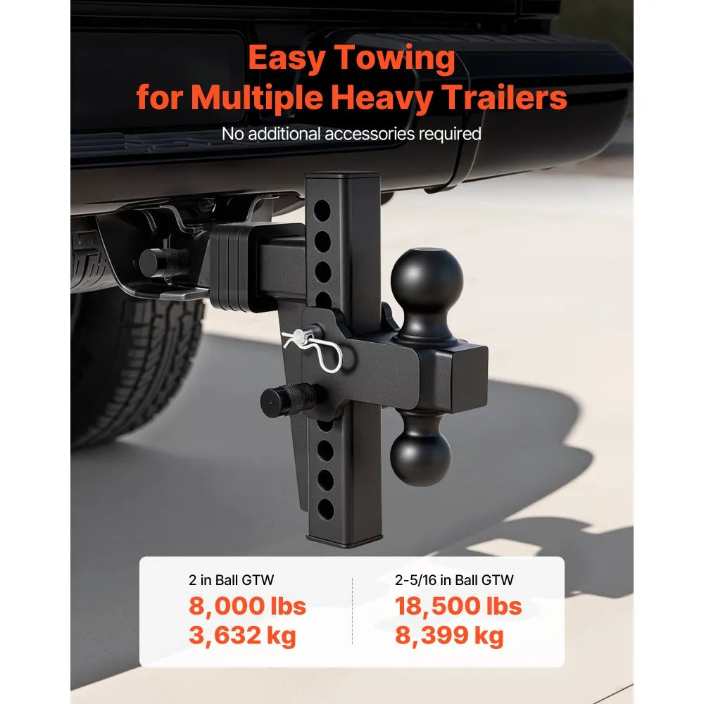 Adjustable Trailer Hitch with Dual Ball Mount | 2" Receiver | 18,500 lbs GTW | 8" Drop
