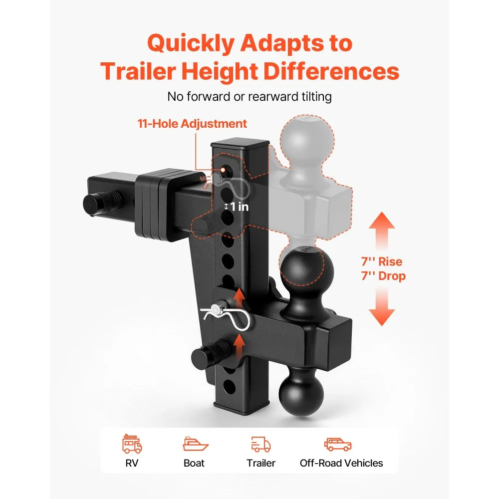 Adjustable Trailer Hitch with Dual Ball Mount | 2" Receiver | 18,500 lbs GTW | 8" Drop