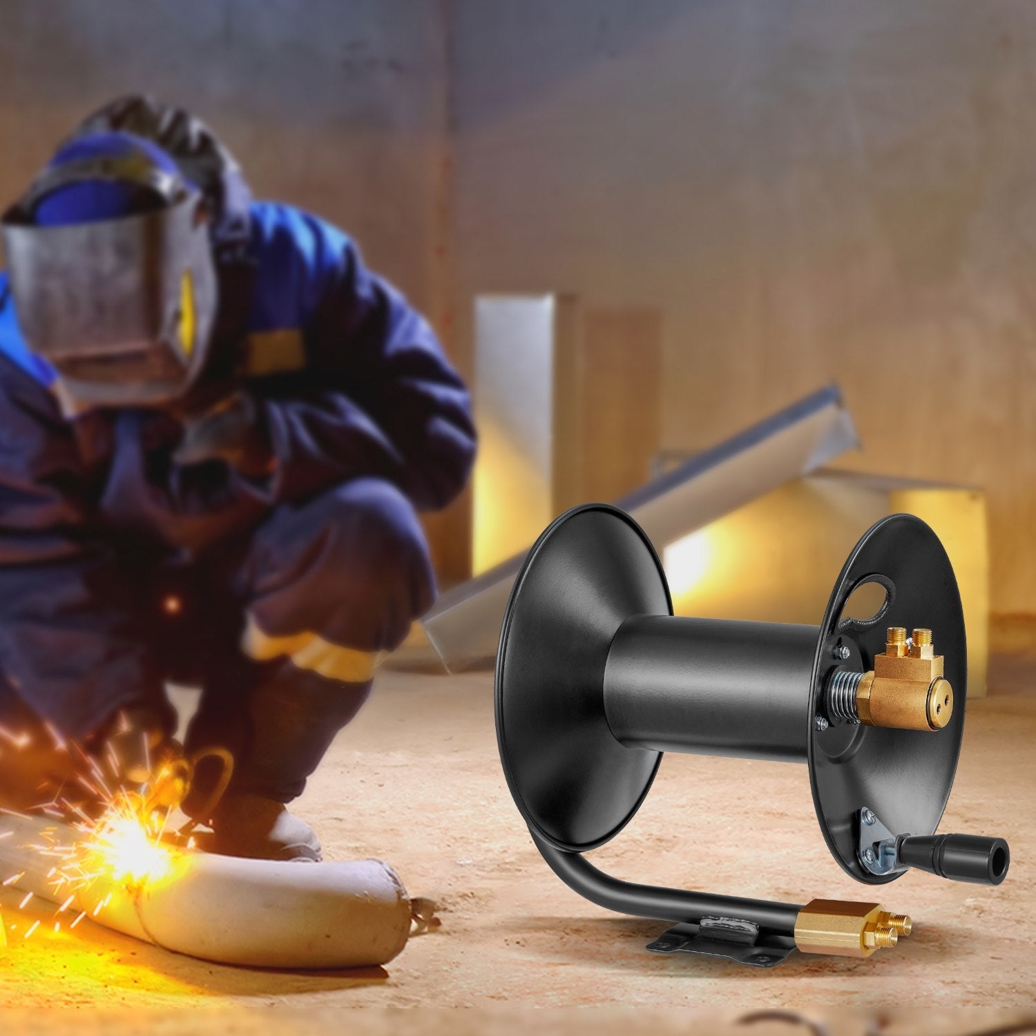 VEVOR Welding Hose Reel Hand Crank Rewind Hose Reel Heavy Duty Steel for Garage 