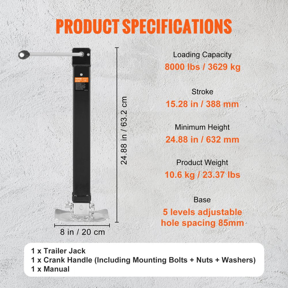 VEVOR Trailer Jack, Trailer Tongue Jack Welding-on 8000 lb Weight Capacity, Trailer Jack Stand with Handle for lifting RV Trailer, Horse Trailer, Utility Trailer, Yacht Trailer 