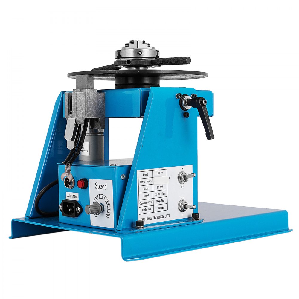 VEVOR 10KG Rotary Welding Positioner Turntable Table 110V Mini 0 to 90° Welding Positioner Positioning Turntable 2.5 Inch 3 Jaw Lathe Chuck 180mm Portable Welder Positioner Turntable Machine 