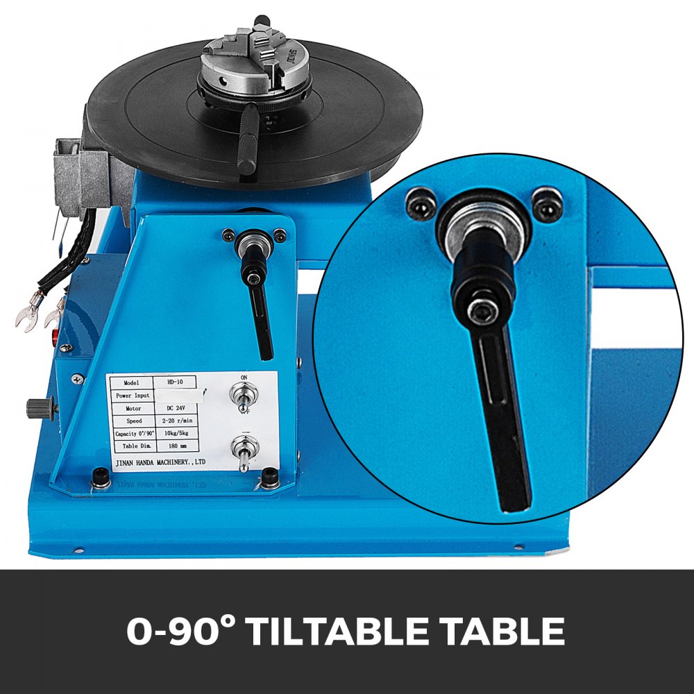 VEVOR 10KG Rotary Welding Positioner Turntable Table 110V Mini 0 to 90° Welding Positioner Positioning Turntable 2.5 Inch 3 Jaw Lathe Chuck 180mm Portable Welder Positioner Turntable Machine 