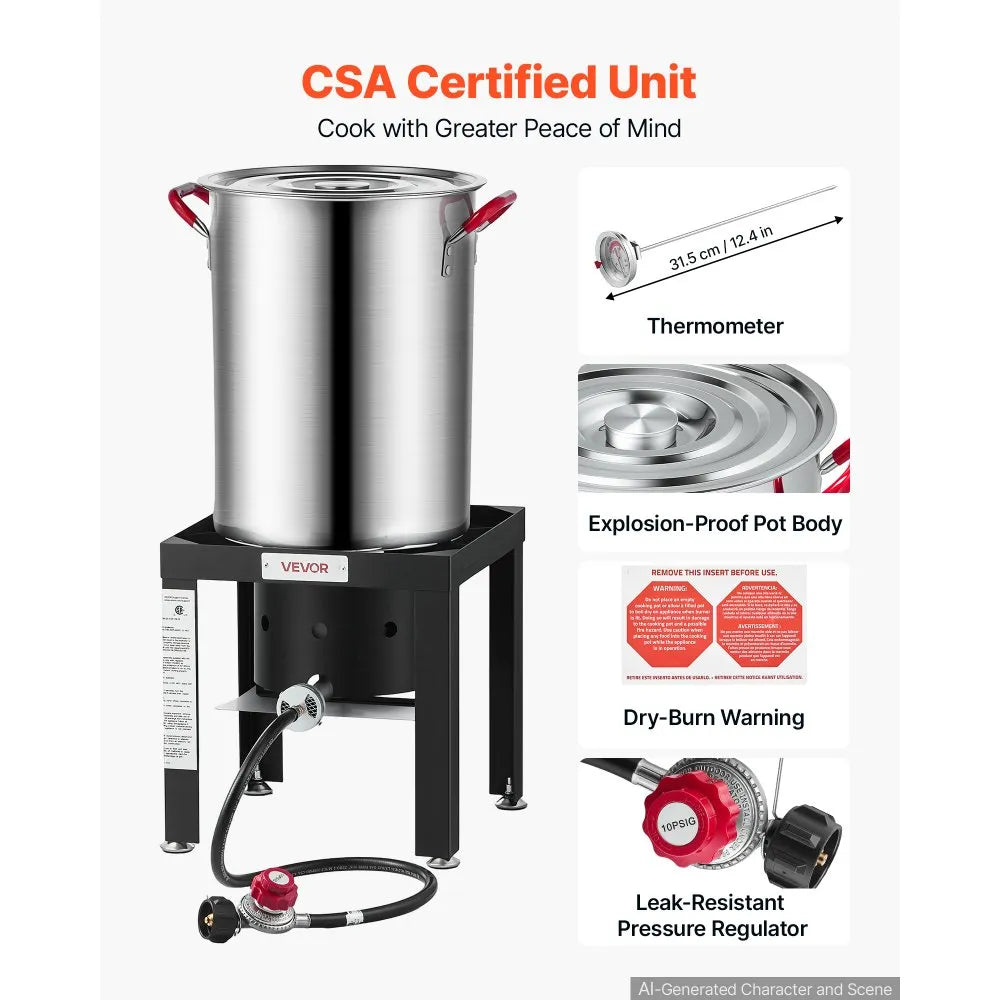 30 Qt Turkey Fryer & 10 Qt Seafood Boiler Set, Stainless Steel Pots with 54,000 BTU Propane Burner, Basket & Stand