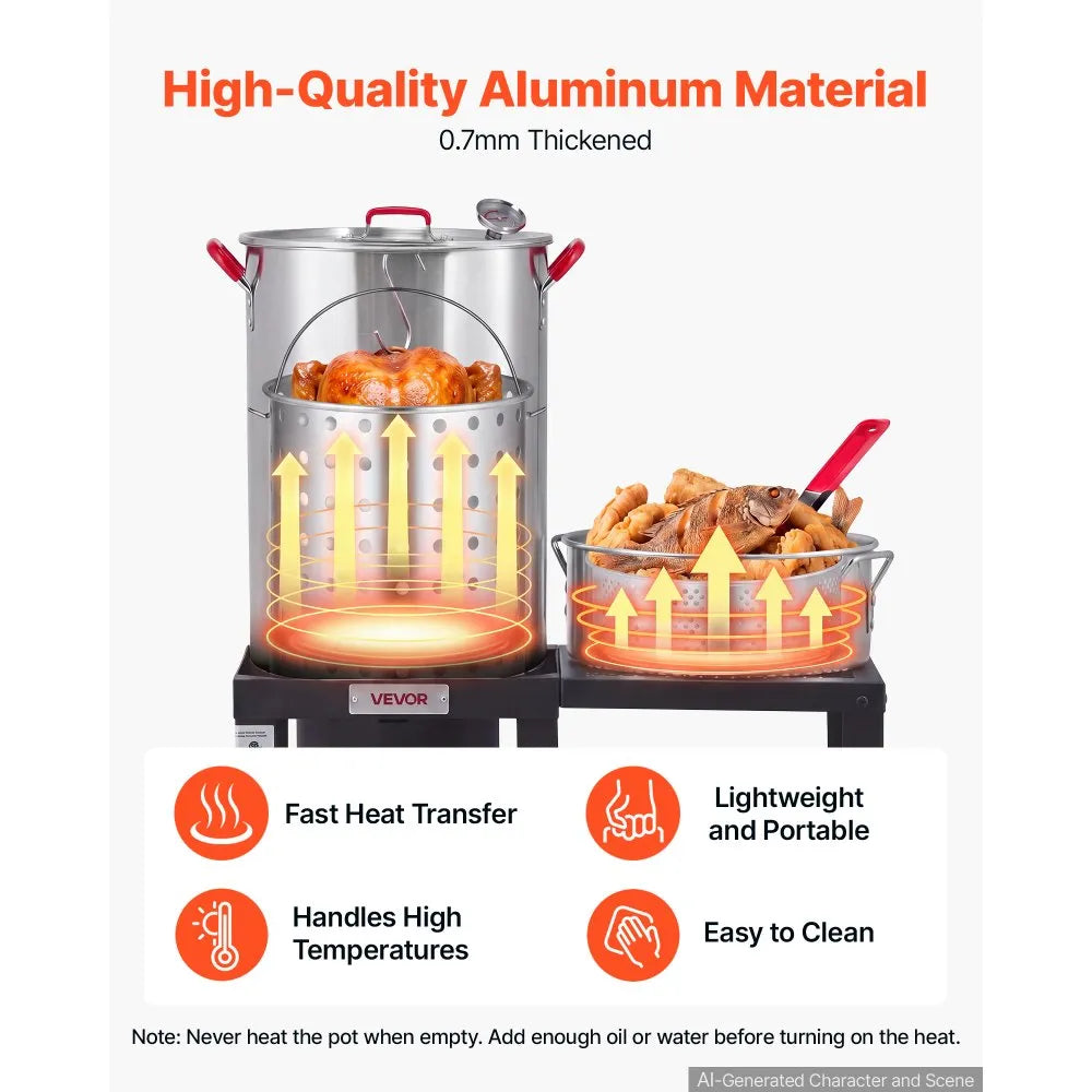 30 Qt Turkey Fryer & 10 Qt Seafood Boiler Set with Side Table, Aluminum Pots & 54,000 BTU Propane Burner