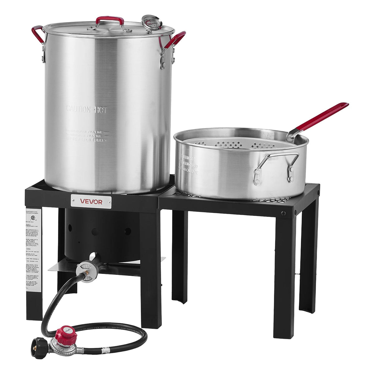 30 Qt Turkey Fryer & 10 Qt Seafood Boiler Set with Side Table, Aluminum Pots & 54,000 BTU Propane Burner