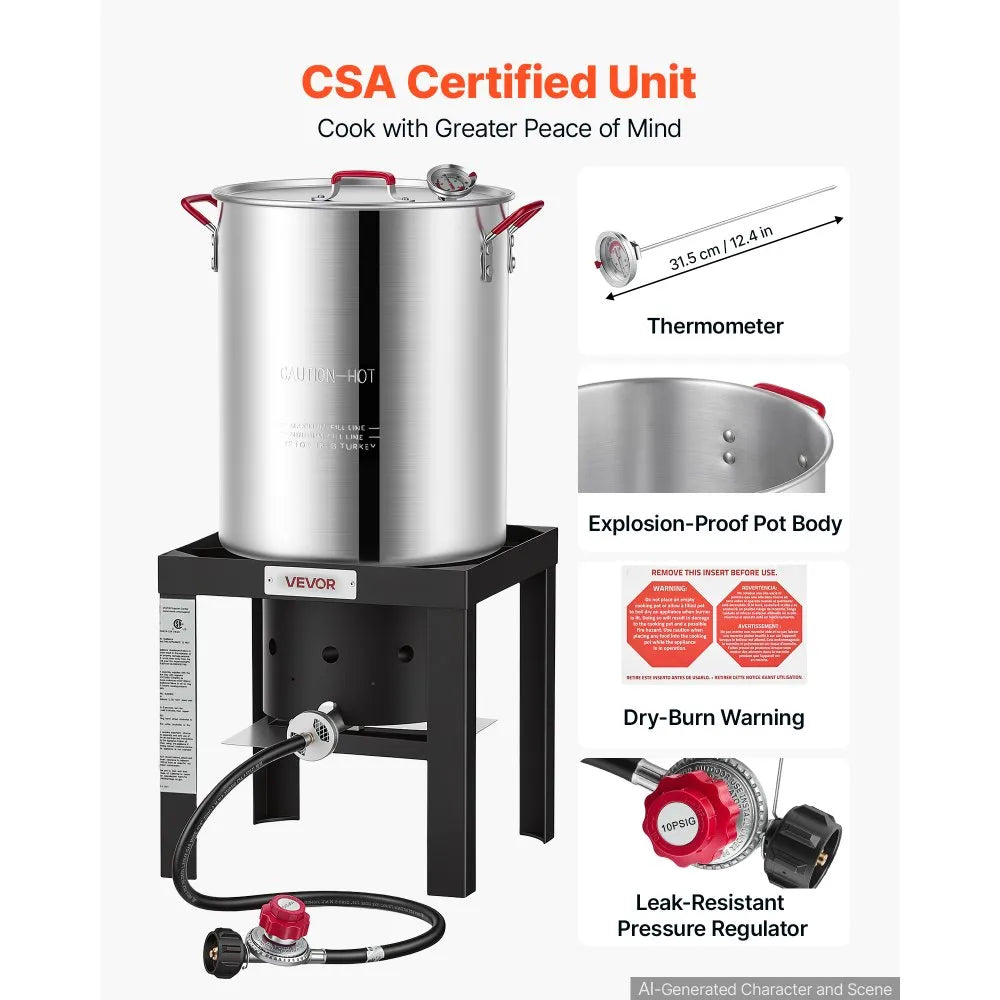 30 Qt Turkey Fryer & 10 Qt Seafood Boiler Set with 54,000 BTU Propane Burner, Basket & Stand - Aluminum